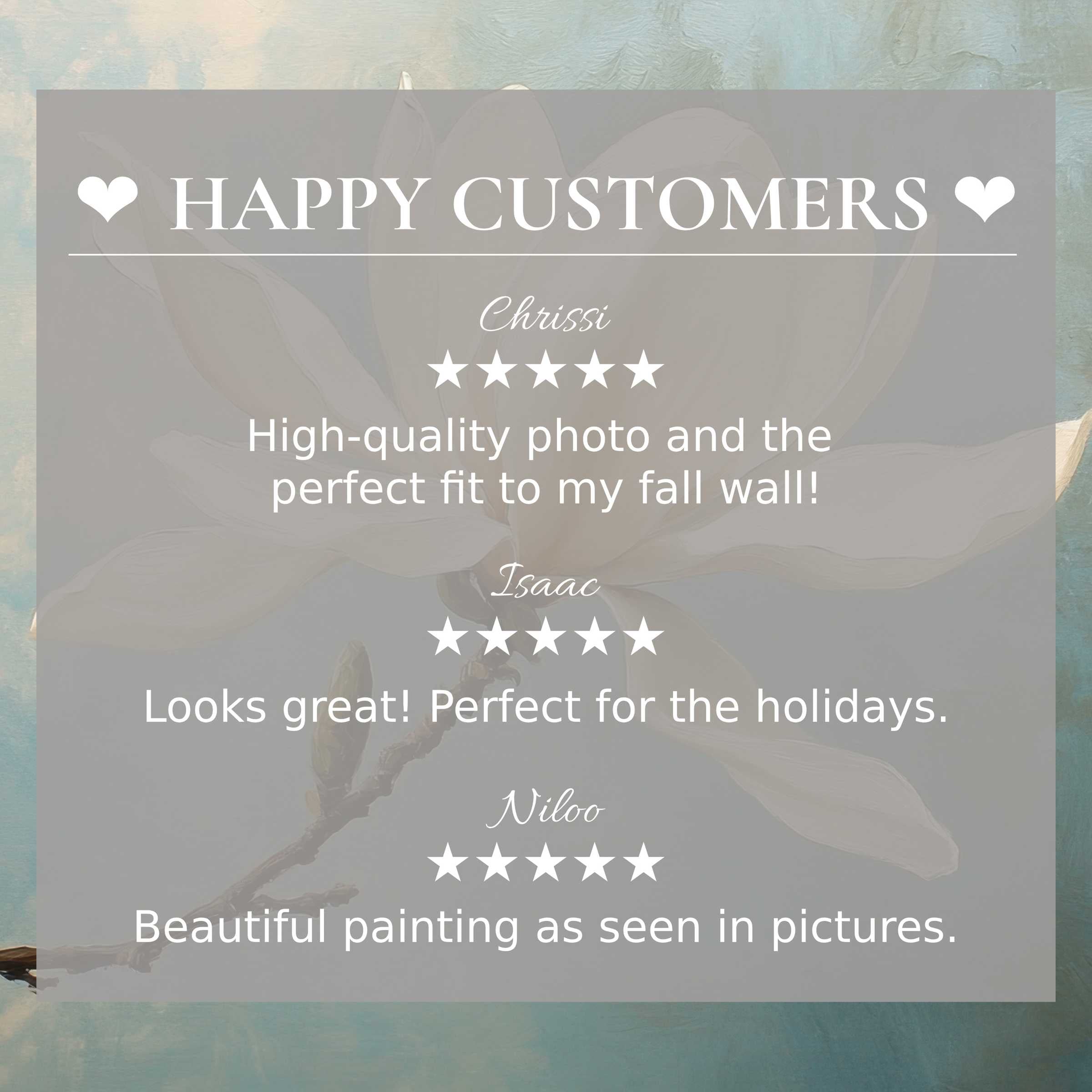 Elegant spring art for Frame TV with abstract muted floral background and happy customer reviews building trust