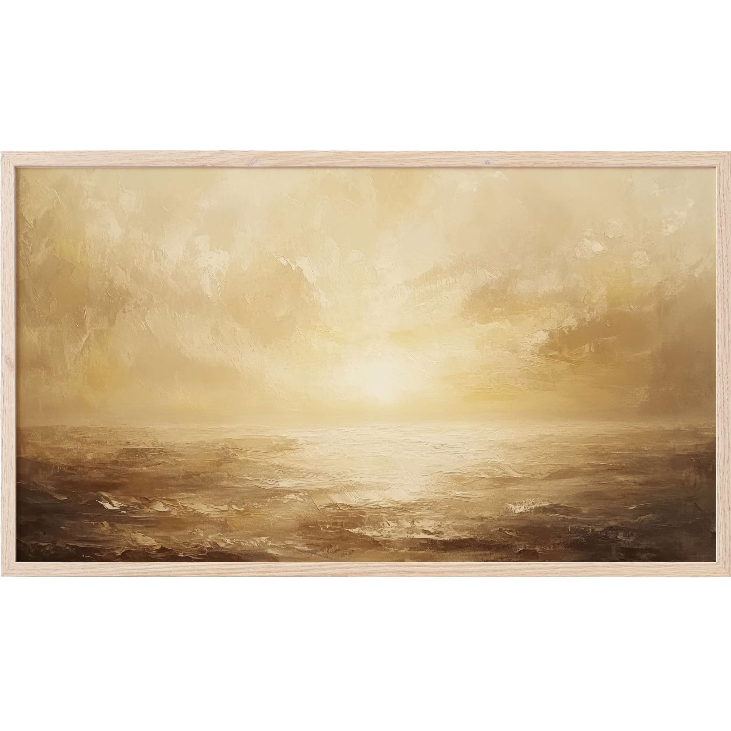 Warm-toned seascape in textured brushstrokes, muted golds and browns, a tranquil landscape Frame TV Art