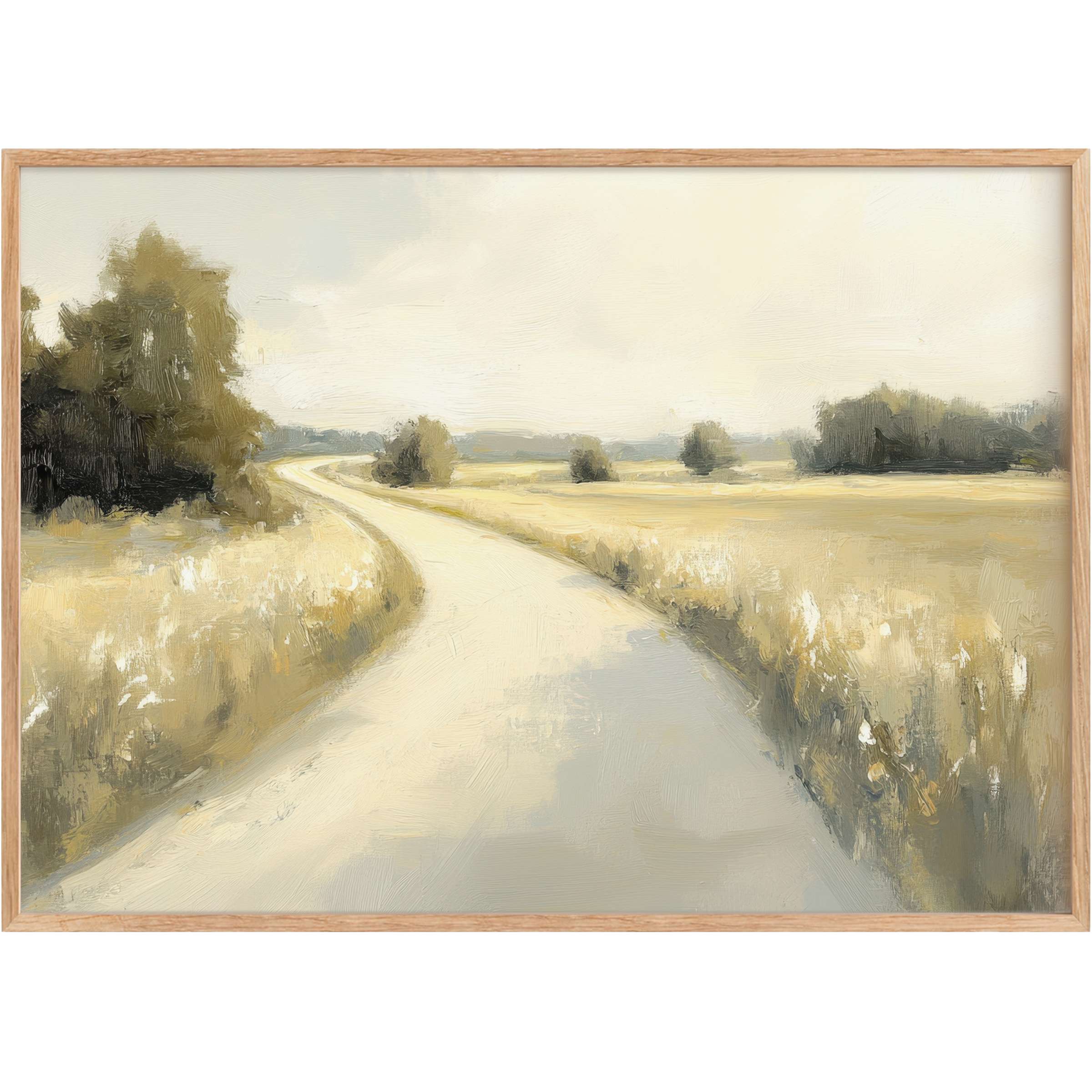 Vintage printable wall art capturing a serene winding path through golden fields, evoking calm and timeless elegance