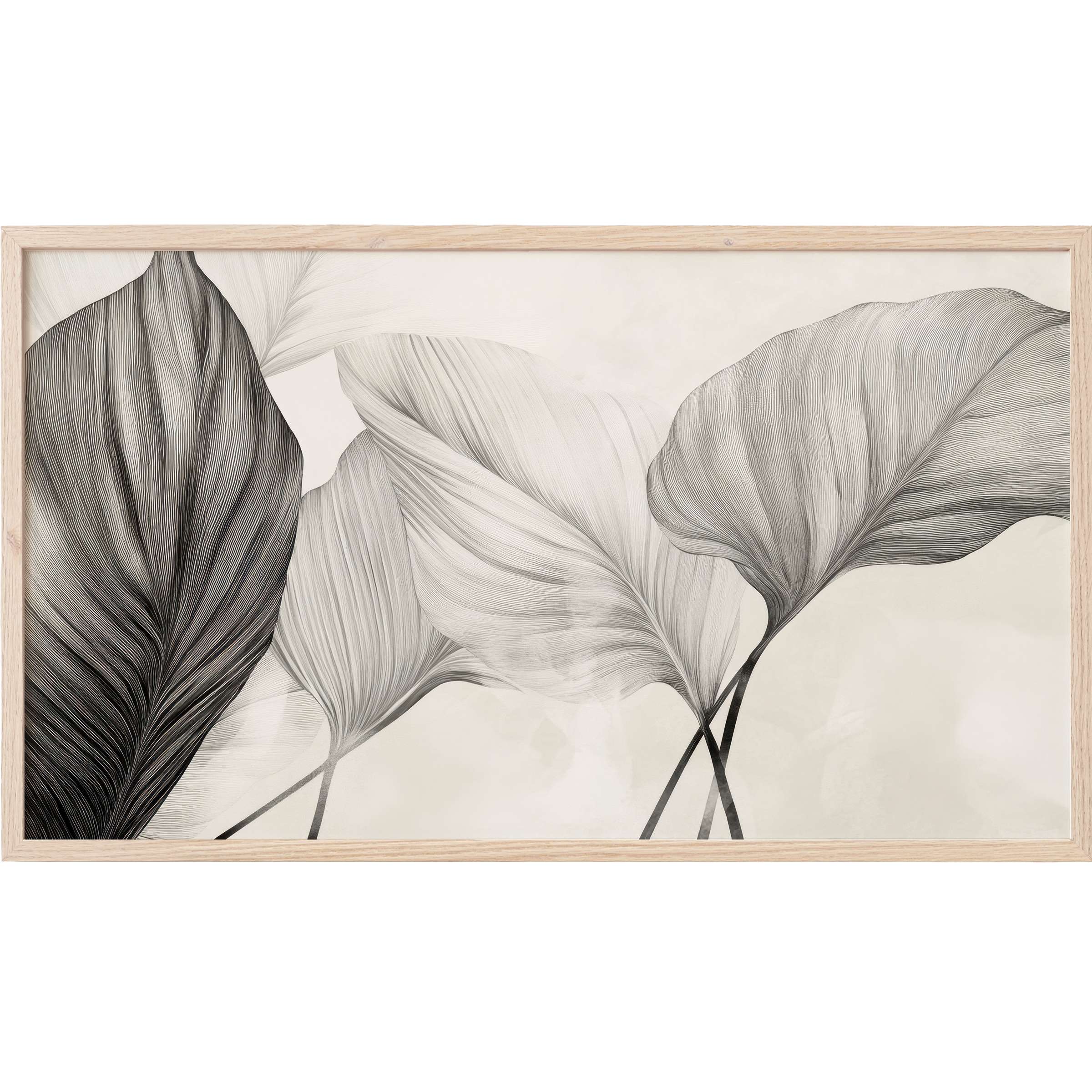 Elegant monochrome leaf study in soft grays with fine lines, perfect as neutral Frame TV Art for modern interiors