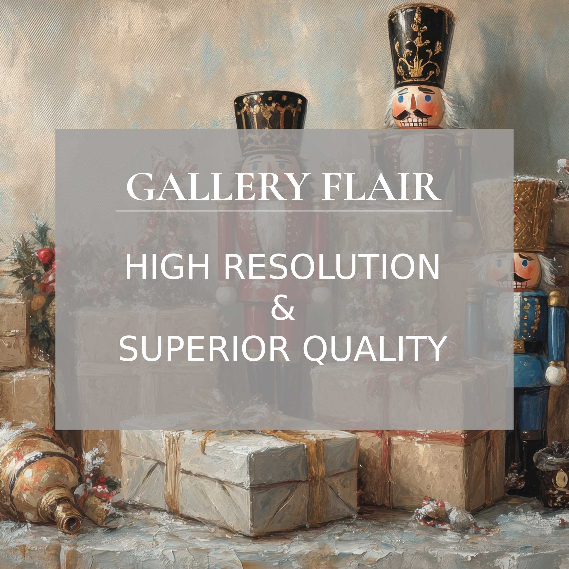 Elegant, high-resolution christmas Frame TV picture featuring detailed nutcracker and wrapped gifts in refined texture