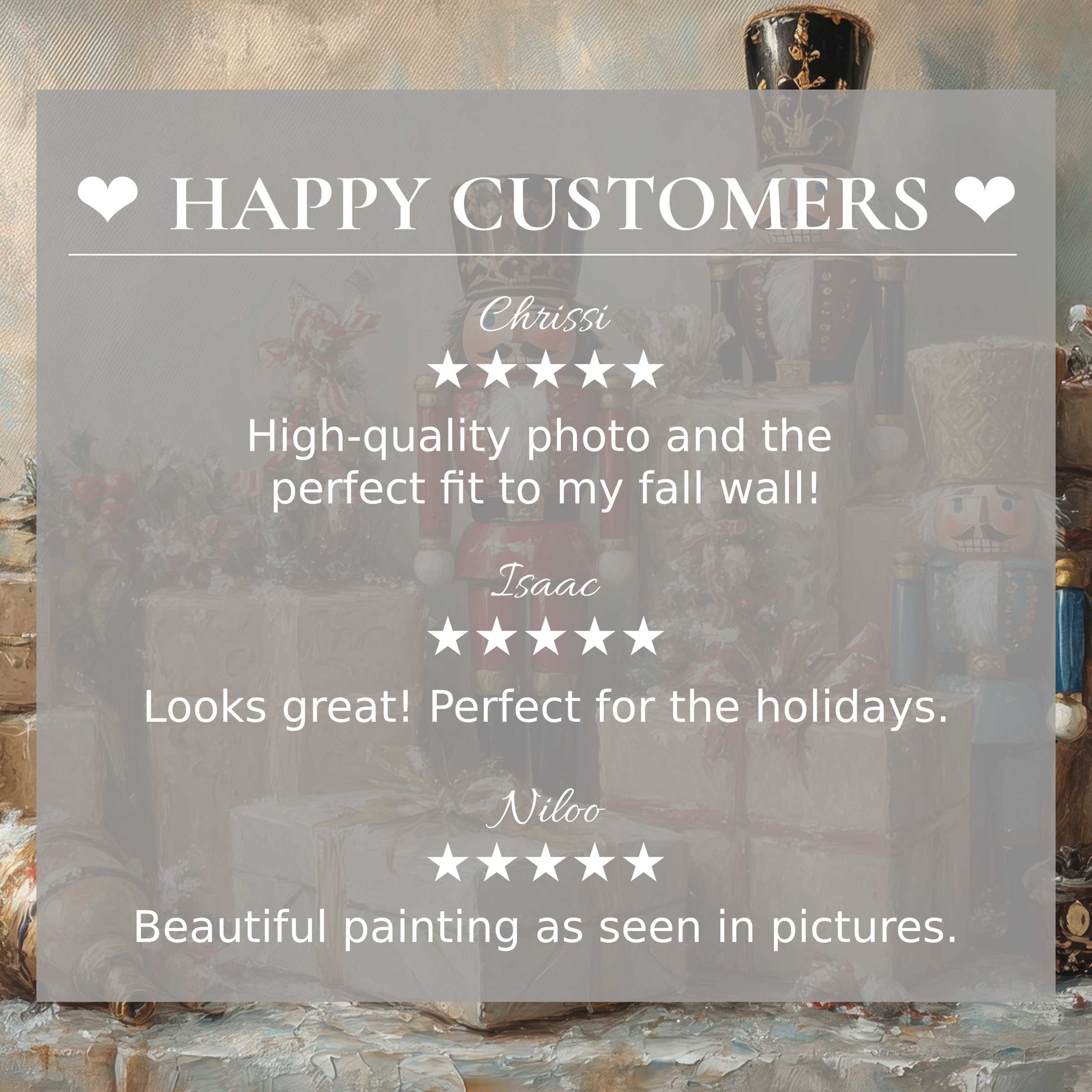 christmas art for Frame TV with abstract muted tones, highlighted by happy customer reviews that build trust and elegance