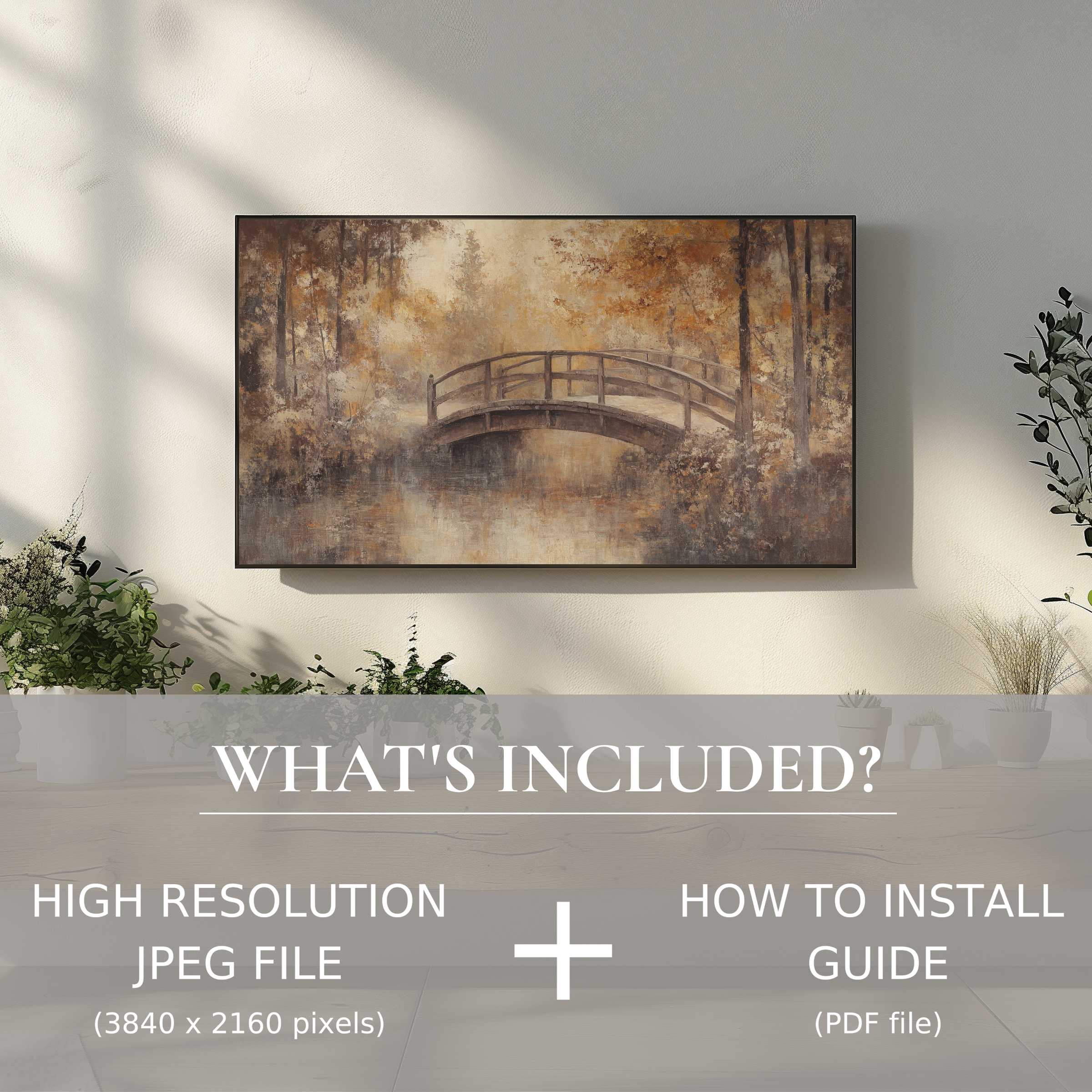 Elegant fall digital TV art download effortlessly enhances your modern living space with easy digital use and warm autumn hues