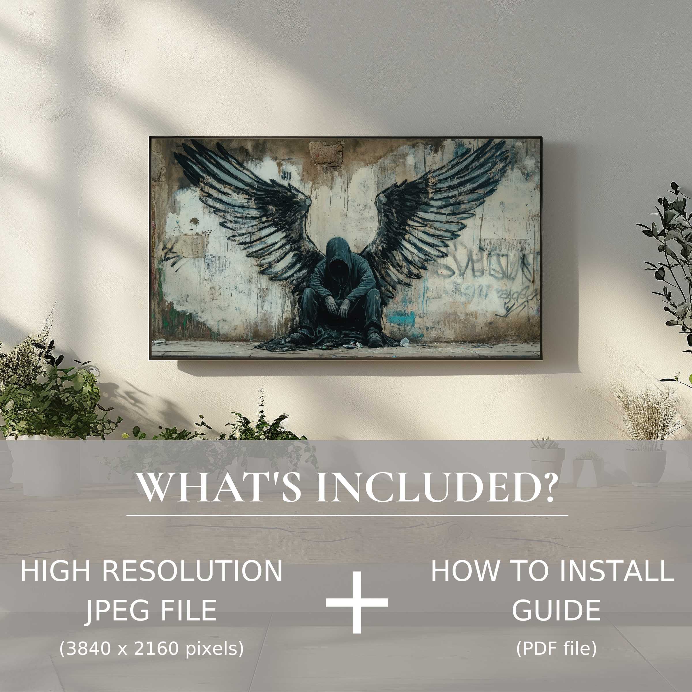 Elegant street art digital TV art download enhances modern living space, easy to use with included high-res file and guide