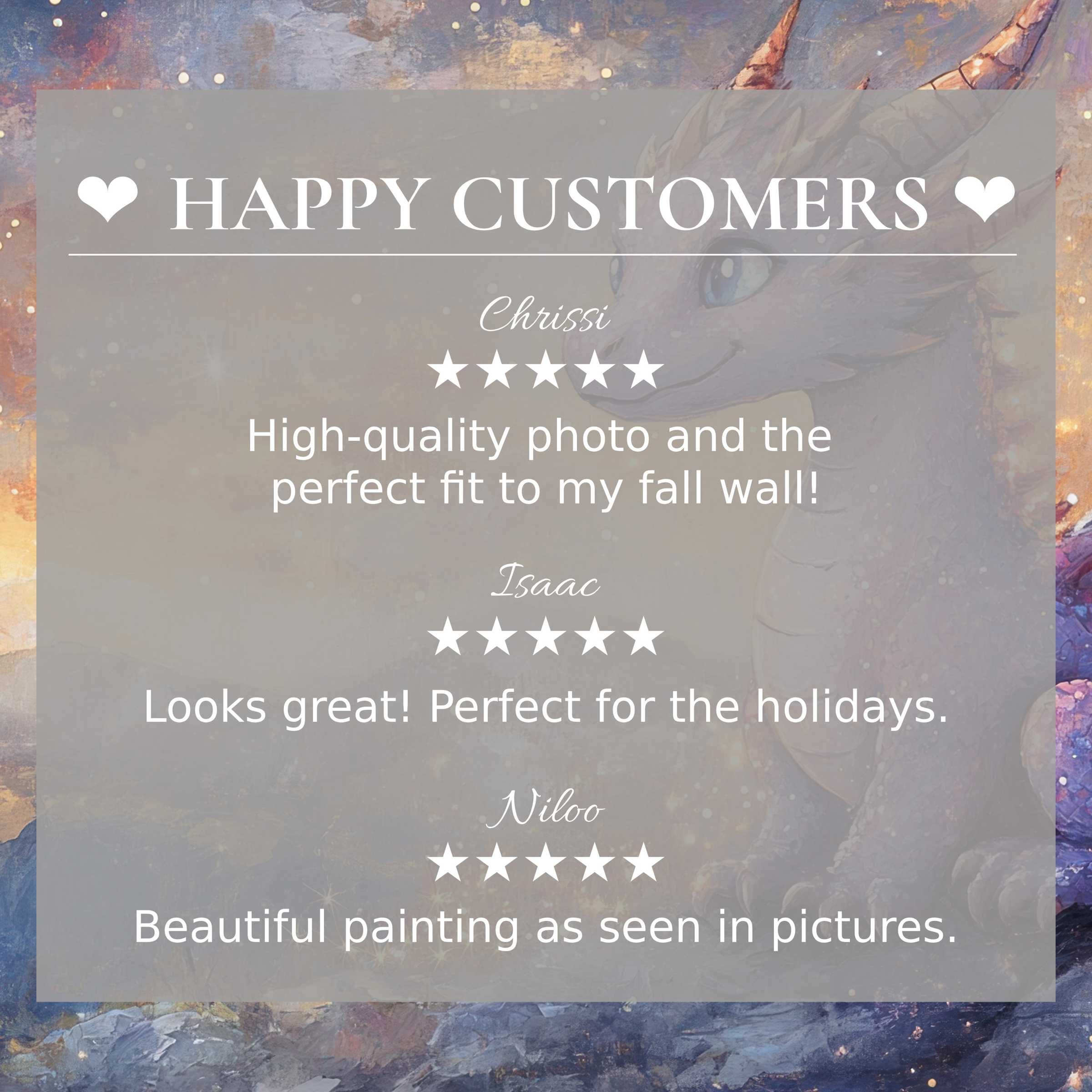 Nursery art for Frame TV with dreamy pastel dragon background; happy customer reviews build trust and showcase elegance