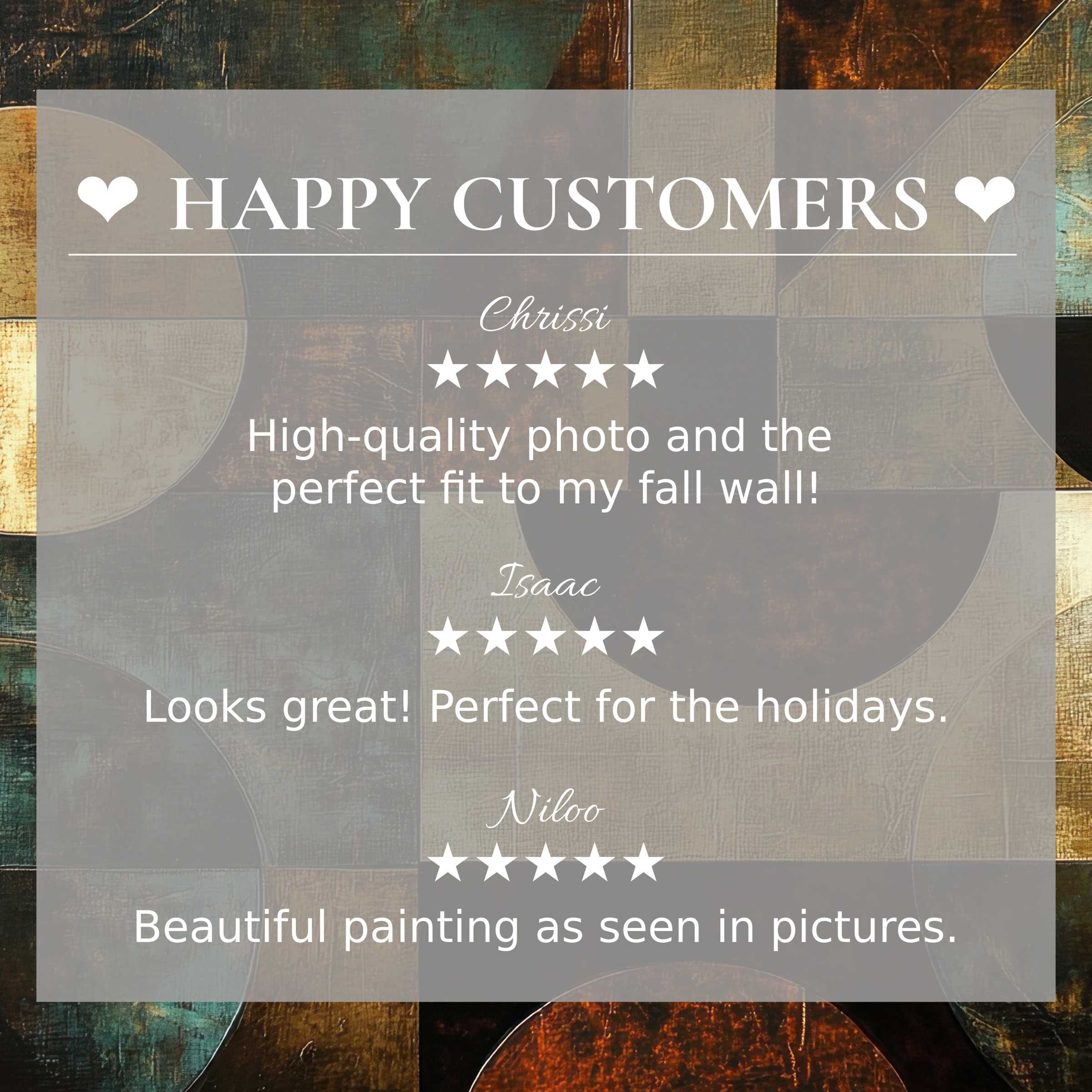 Modern art for Frame TV with abstract earthy tones; happy customer reviews build trust and highlight refined elegance