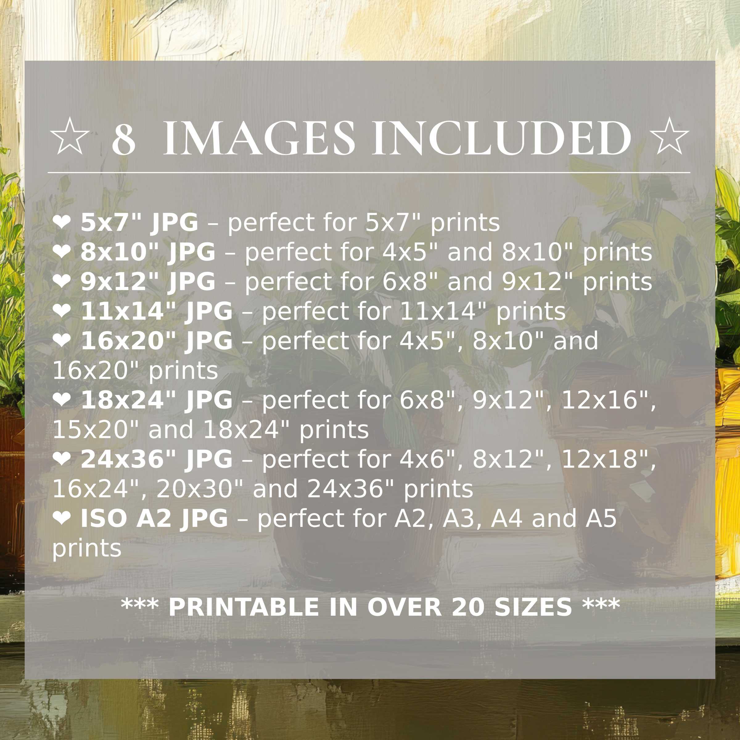 Botanical digital print infused with radiant yellows and calming greens, delivered in 8 high-quality sizes for versatile, elegant modern interiors