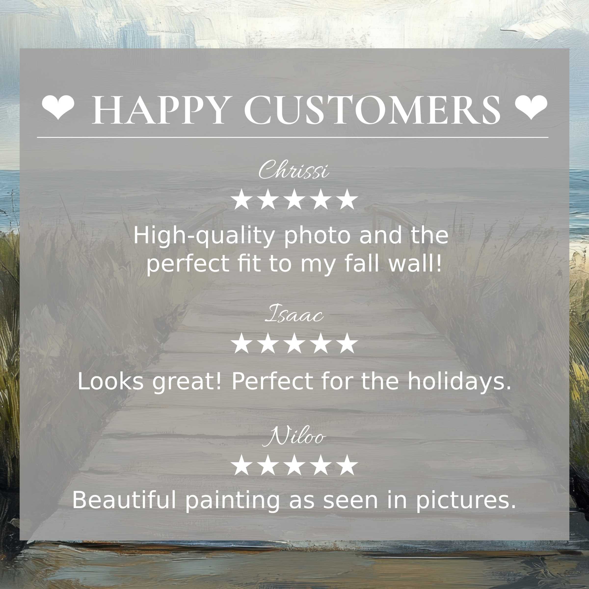 Modern beach art for Frame TV with abstract coastal hues; layout inspires trust showcasing happy customer reviews and elegance