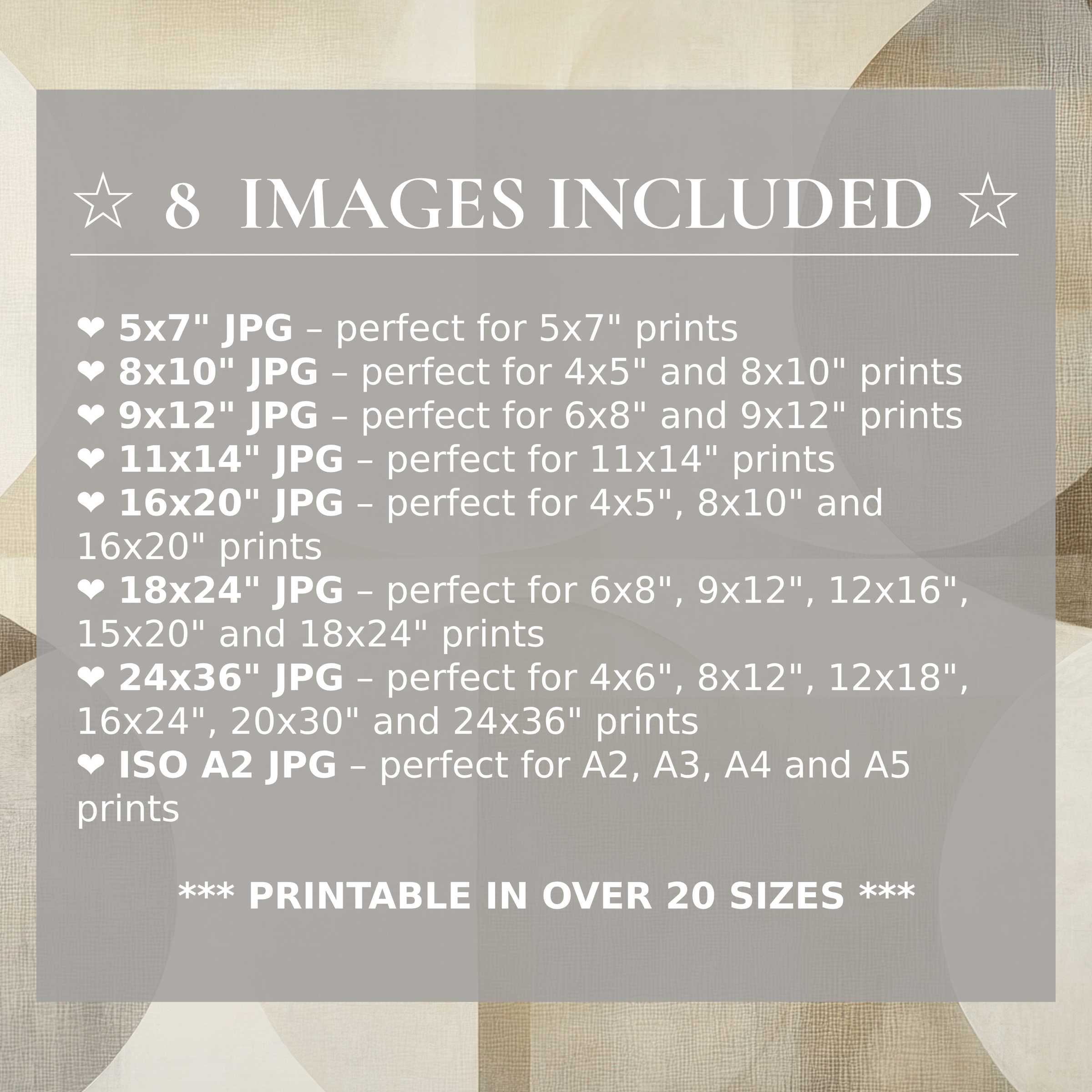 Neutral digital print exudes calming beige and taupe tones, delivering radiant elegance and versatile style Includes 8 high-quality sizes to elevate modern interiors with refined beauty and trust