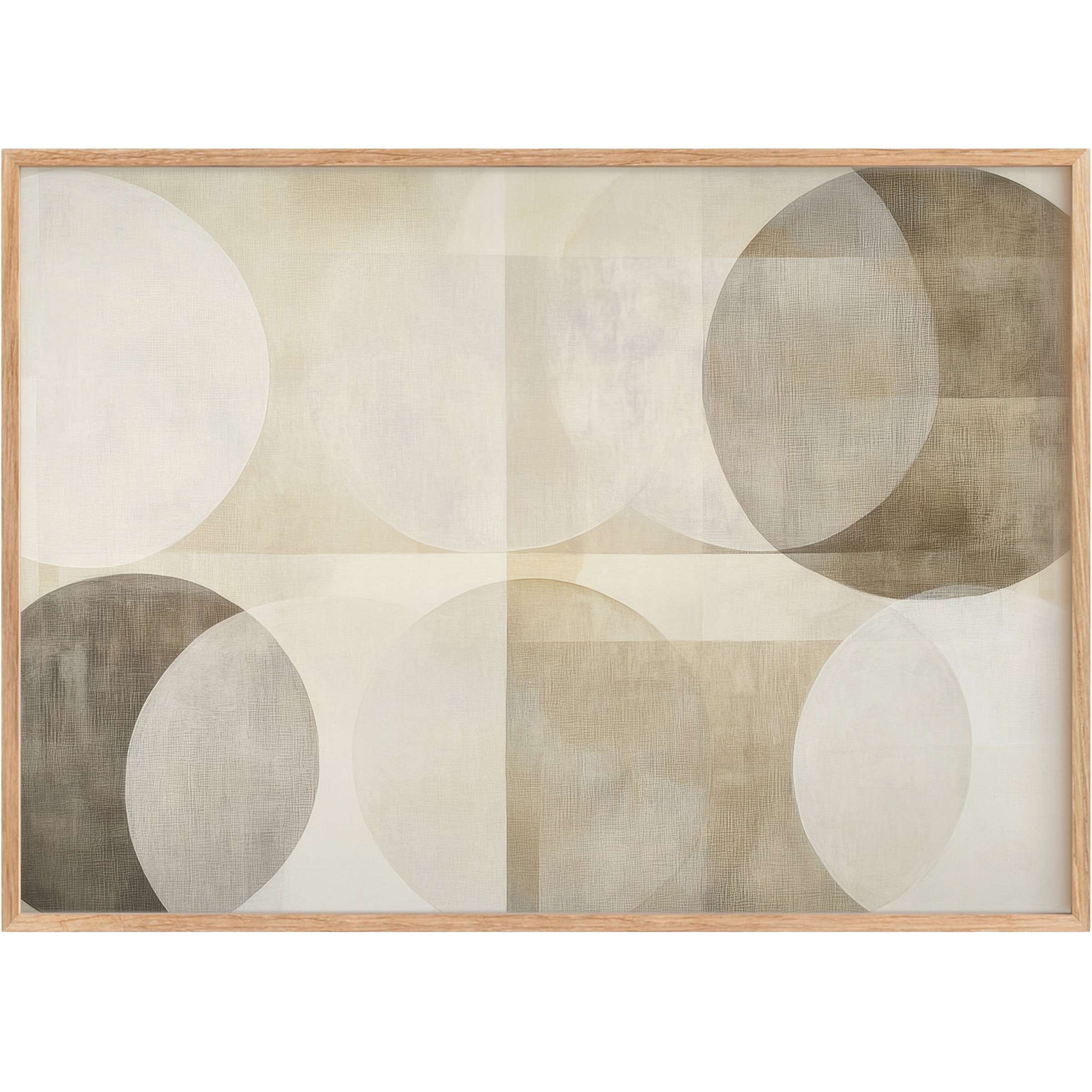 Neutral printable wall art featuring layered translucent circles in beige and taupe, creating a serene, harmonious ambiance