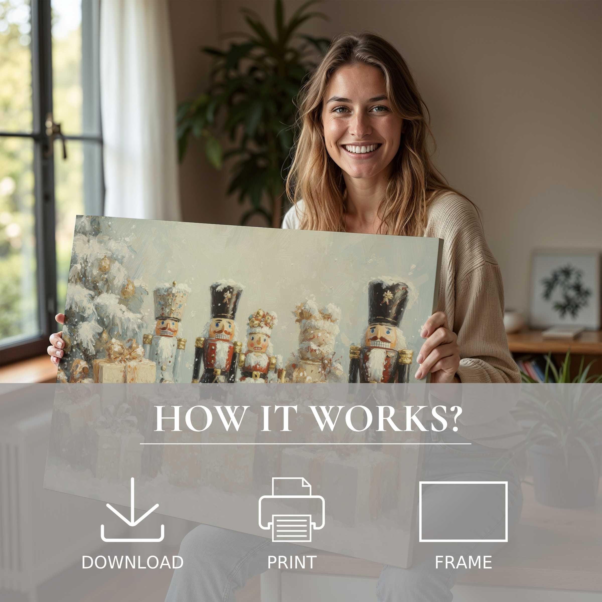 Warmth and joy illuminate a modern home as a cherished Christmas digital art print effortlessly brings festive charm to stylish living spaces