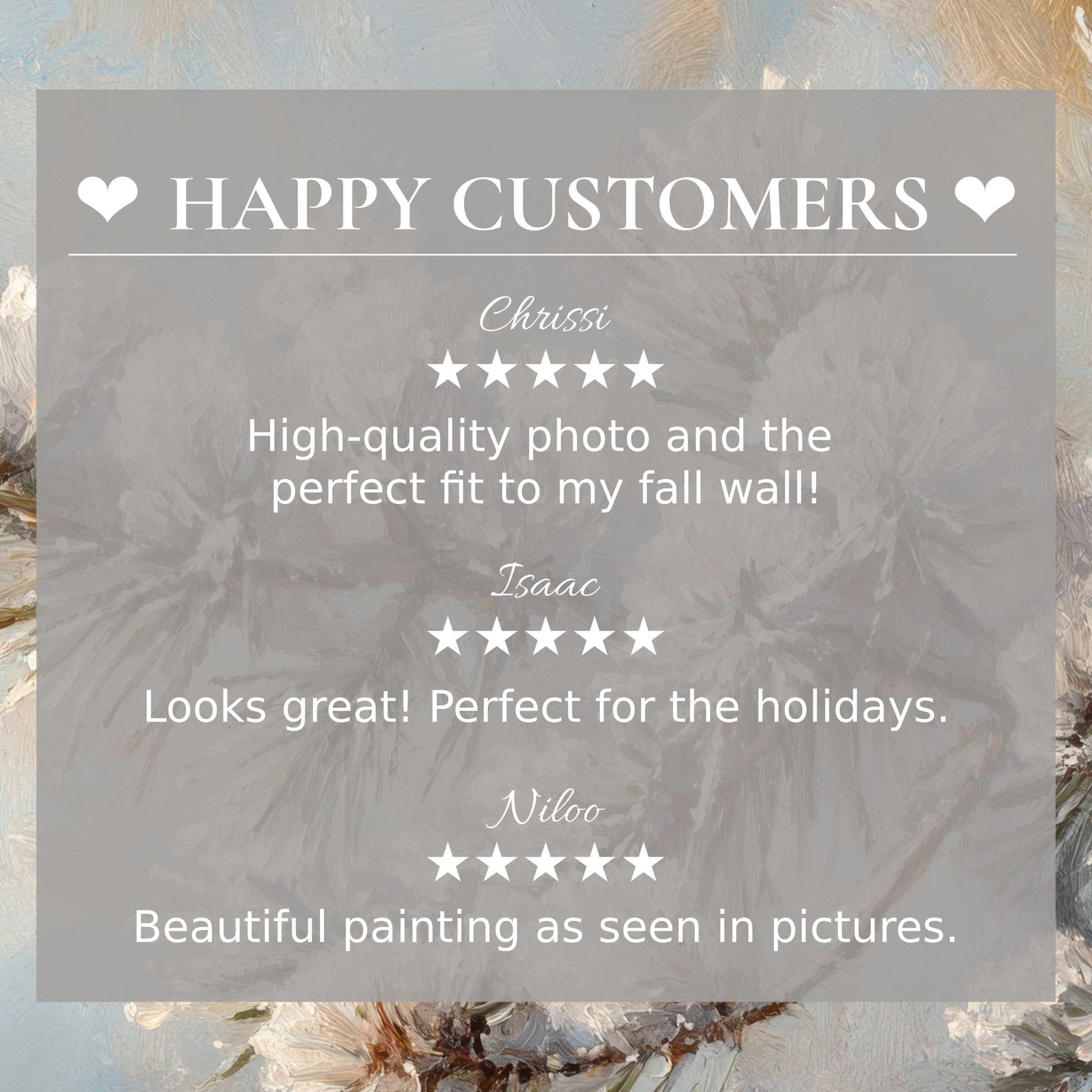 Winter art for Frame TV with soft floral textures, happy customer reviews build trust and convey elegant appeal