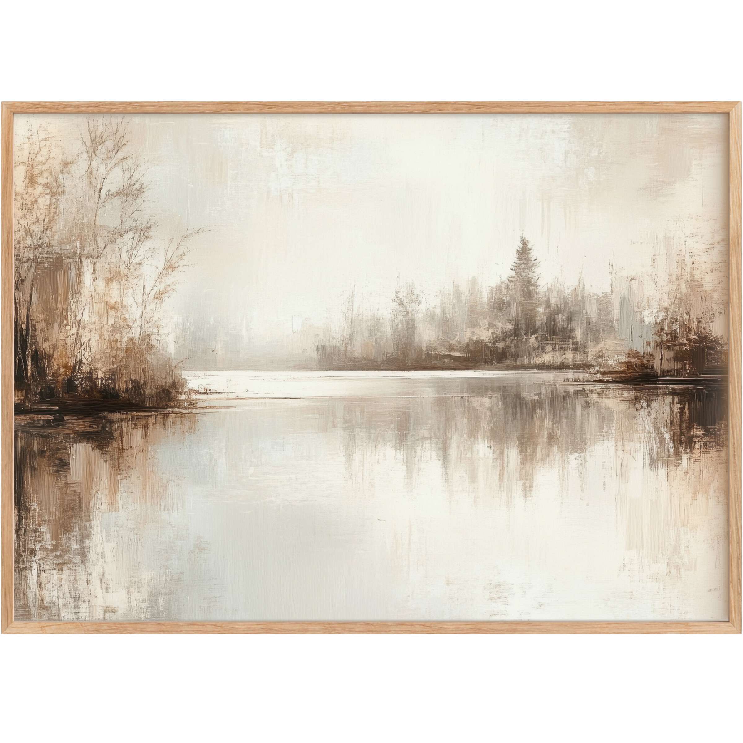 Serene fall printable wall art with muted browns and soft grays, evoking tranquil, reflective autumnal calm