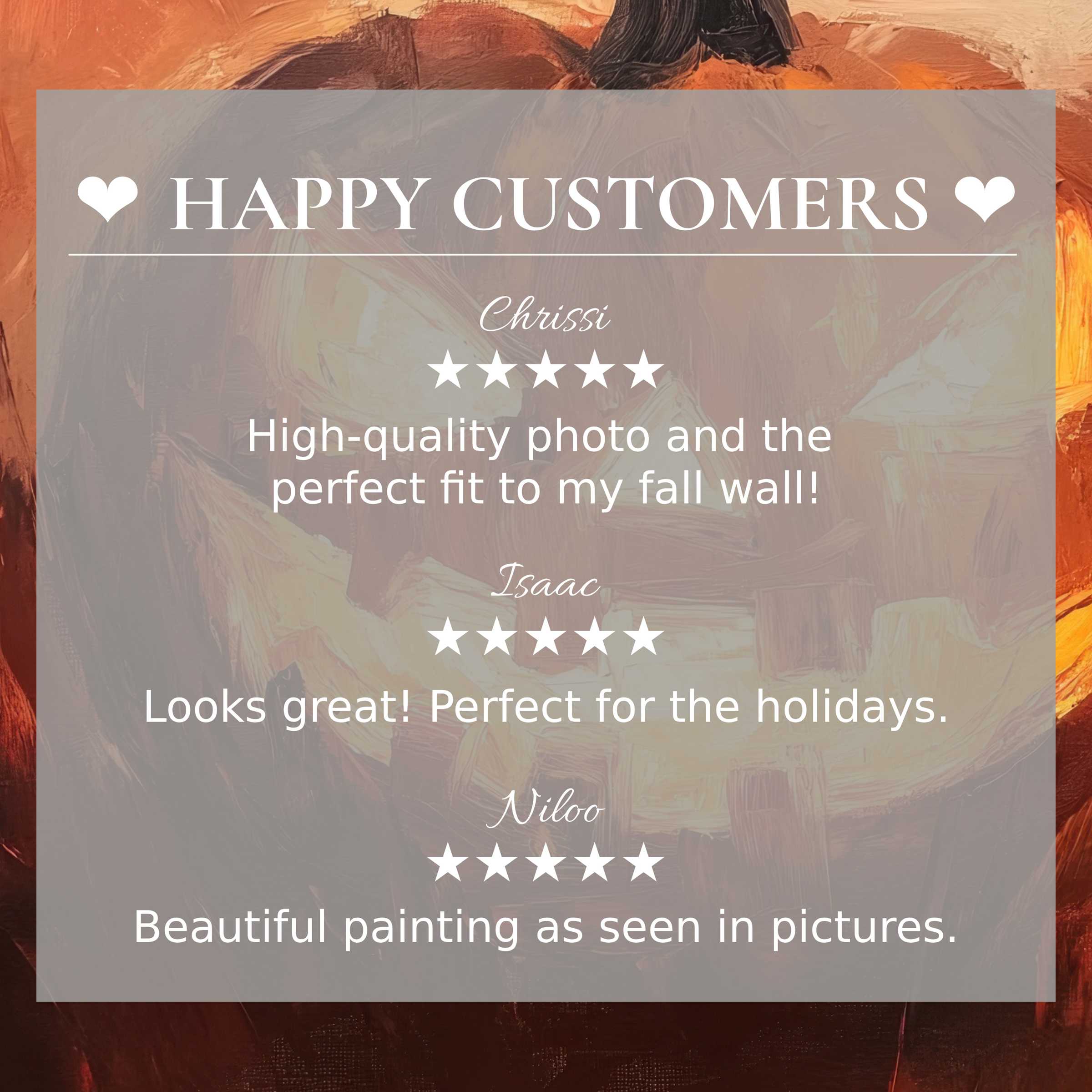Elegant halloween art for Frame TV with abstract sunset background, highlighting a happy customer and trusted positive reviews