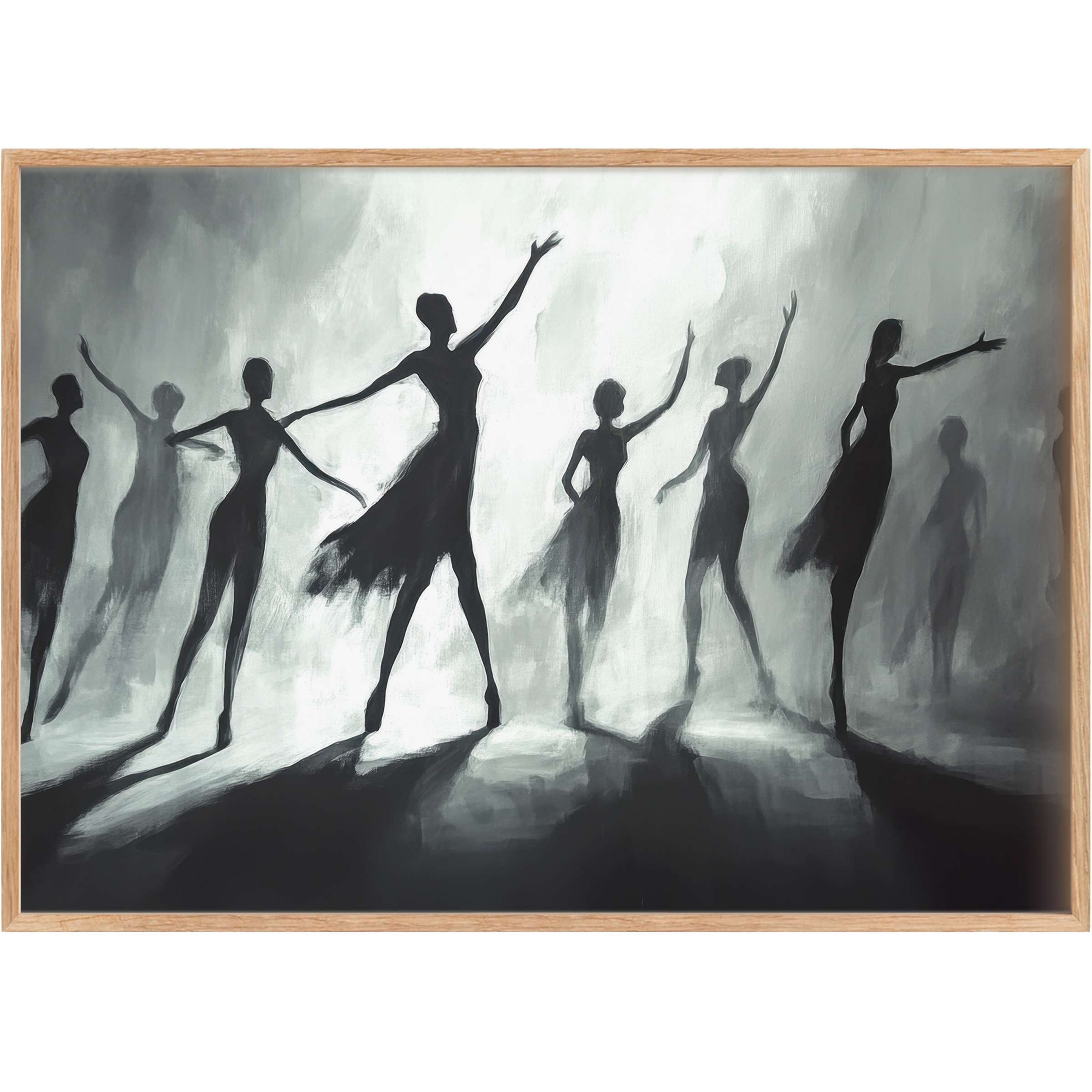 Graceful silhouettes of dancers in fluid motion create a captivating, elegant ambiance with black and white printable wall art