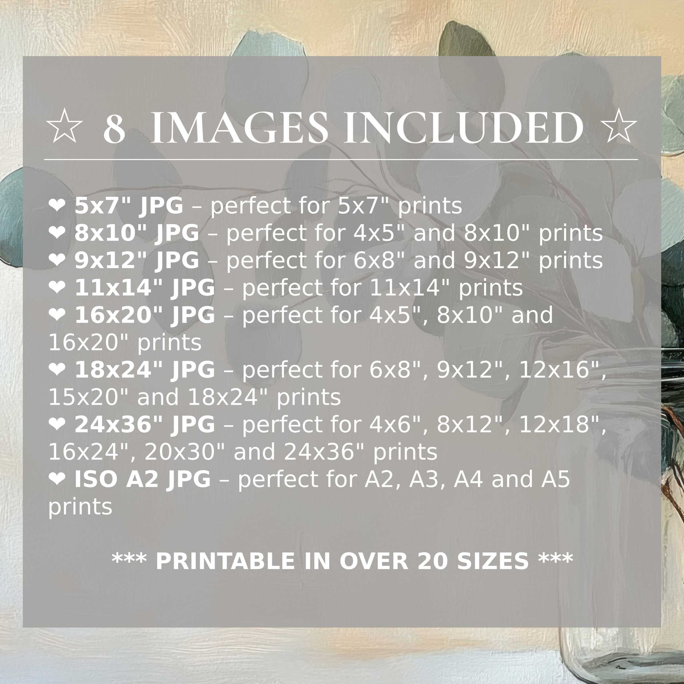 Floral digital print in serene blue and muted green hues, exuding calm elegance; includes 8 high-quality sizes for refined modern interiors