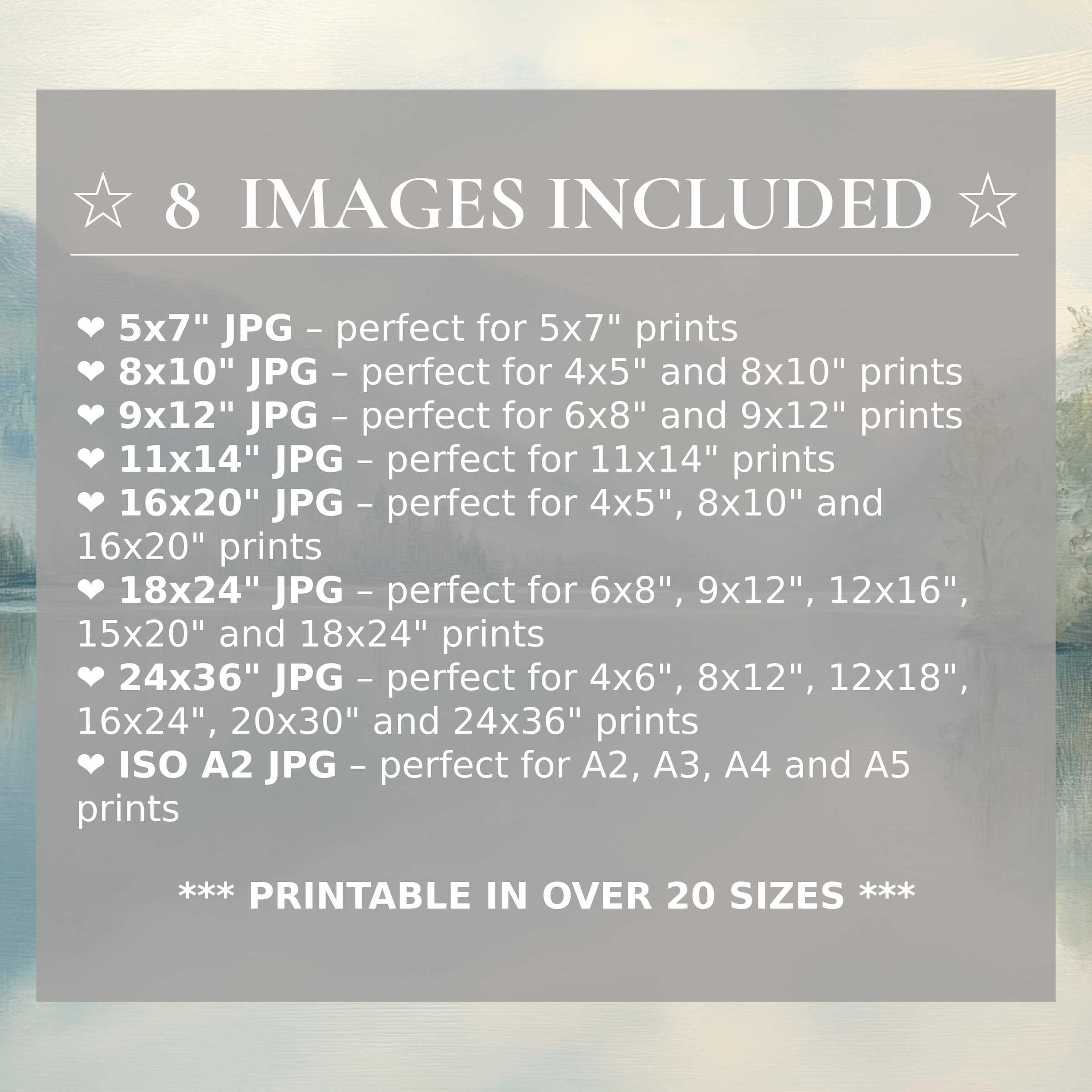 Radiant landscape digital print in serene blues and soft neutrals, elevating modern interiors with style; includes 8 high-quality sizes