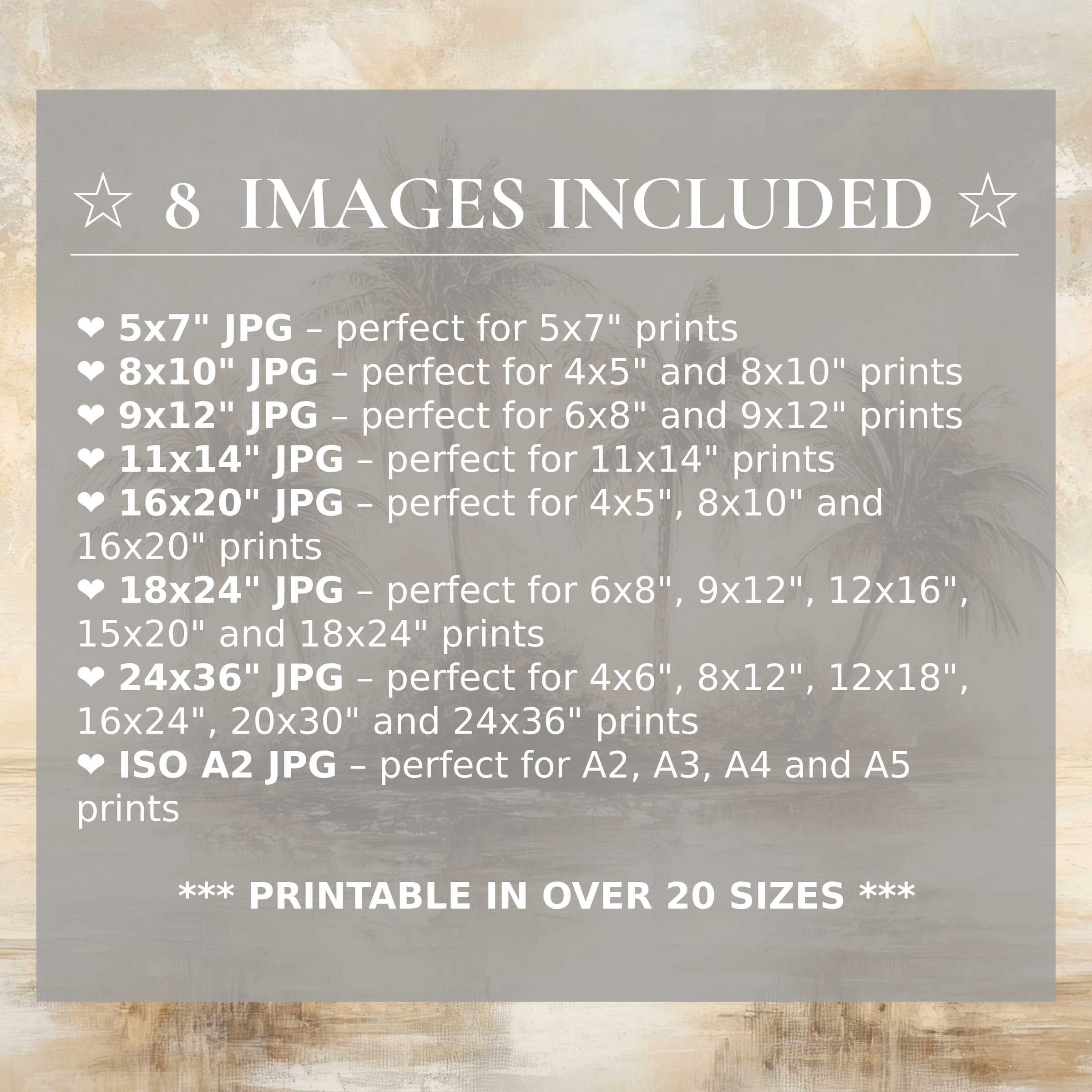 Vintage digital print radiates calming beige and soft taupe tones, included in 8 high-quality sizes to elevate modern interiors with versatile style