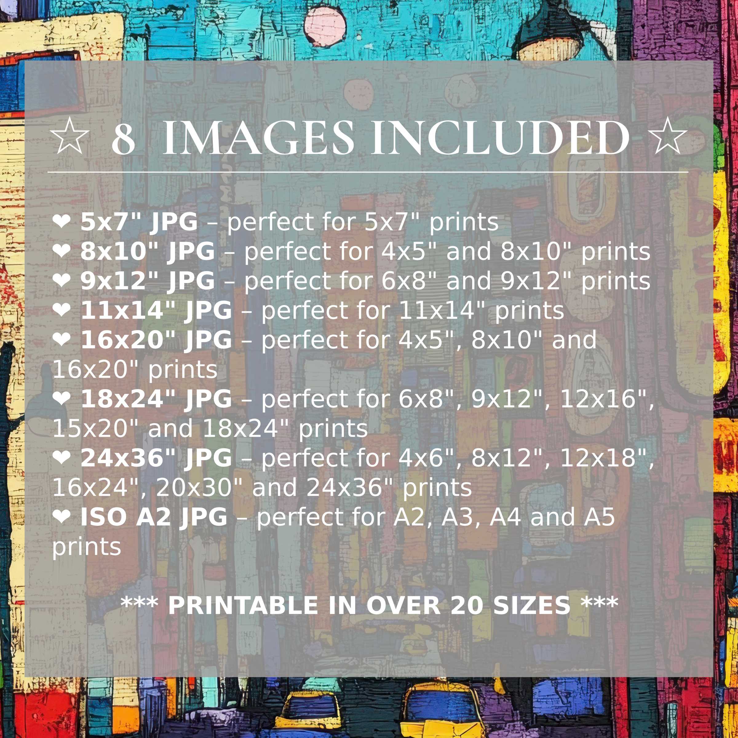 Radiant pop art digital print in vivid turquoise, amber, and magenta hues, offered in 8 high-res sizes for versatile, sophisticated interiors