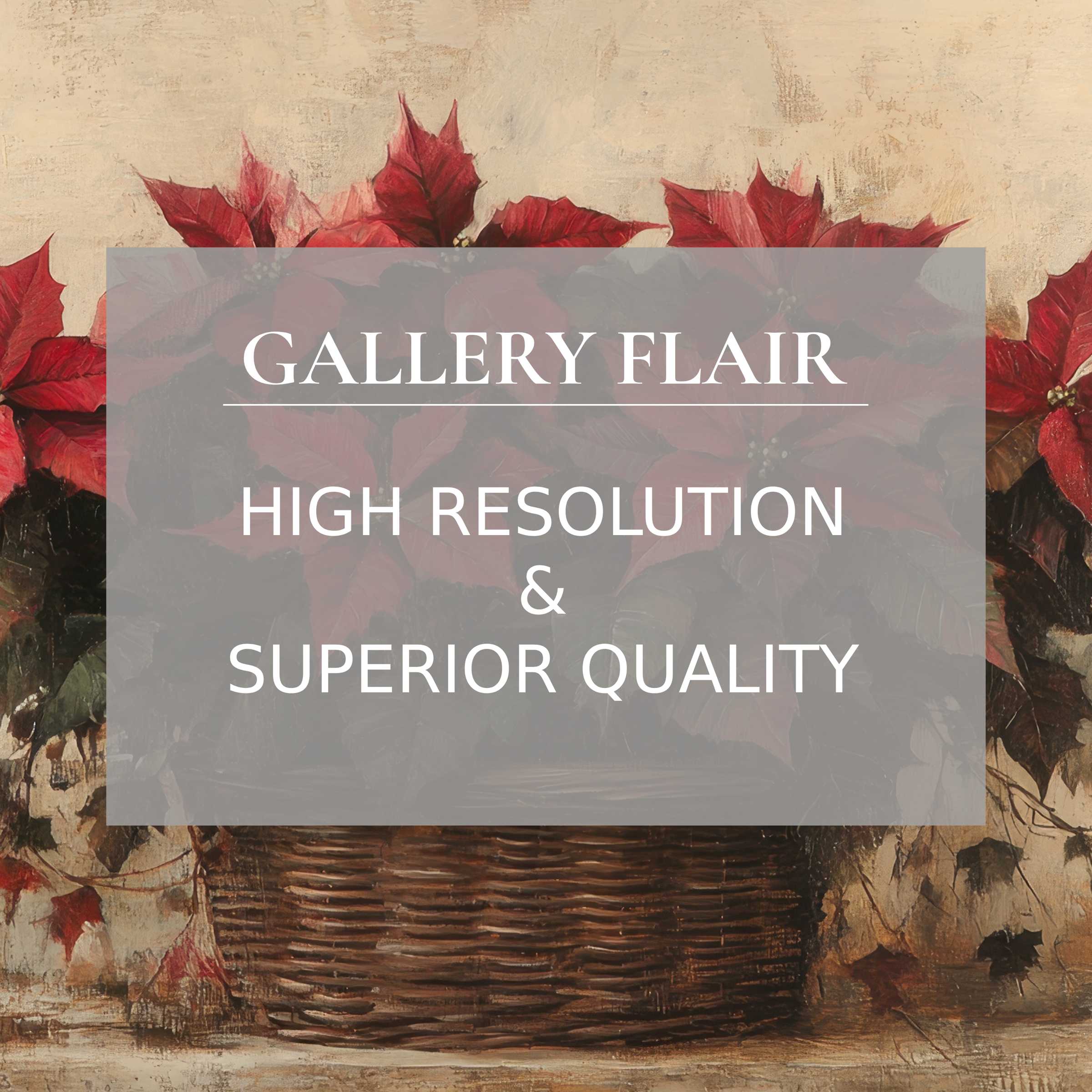 Elegant, high-resolution christmas Frame TV picture of vivid poinsettias in a wicker basket, refined and visually clear