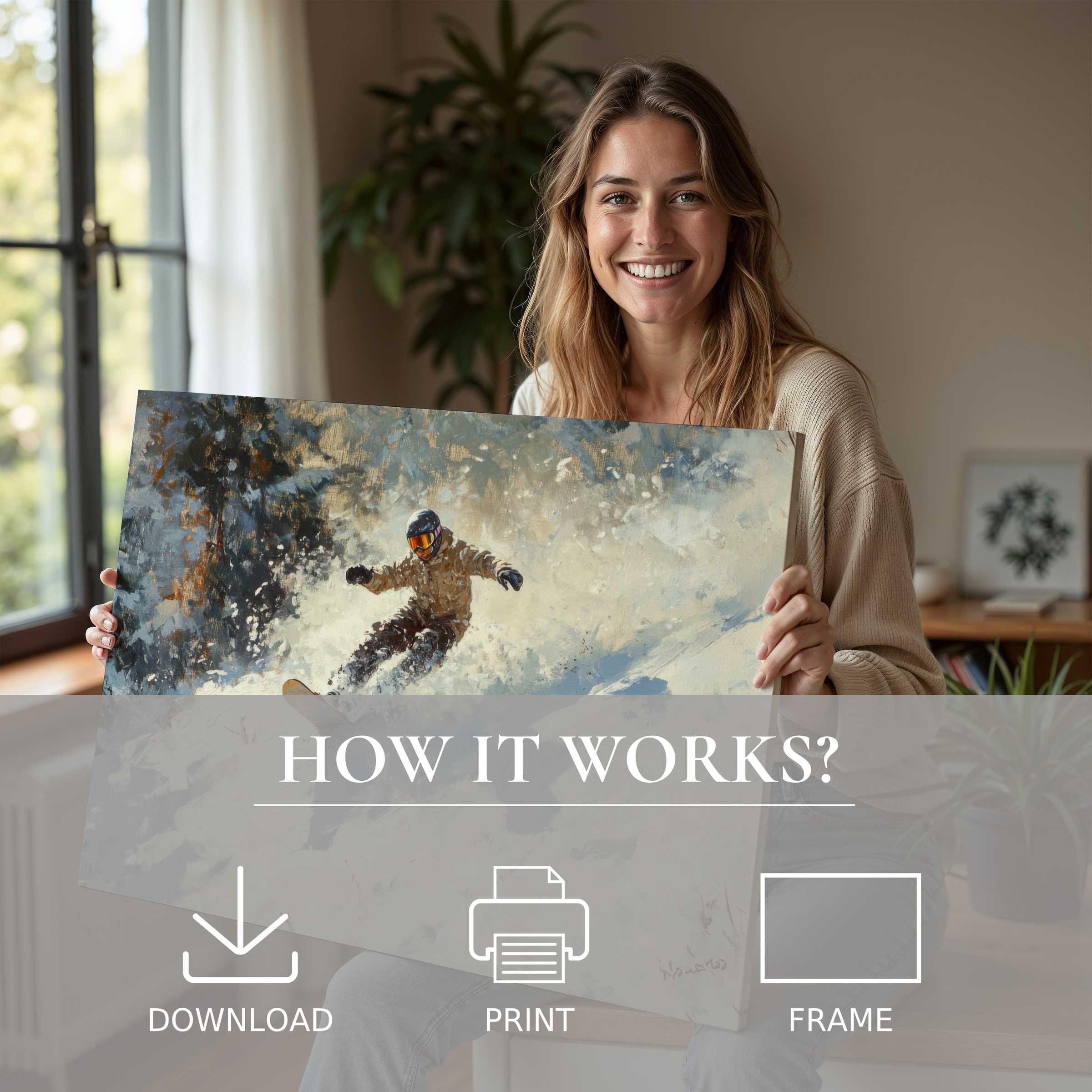 Radiant joy meets serene modern living as a winter digital art print transforms home spaces into moments of warmth and connection