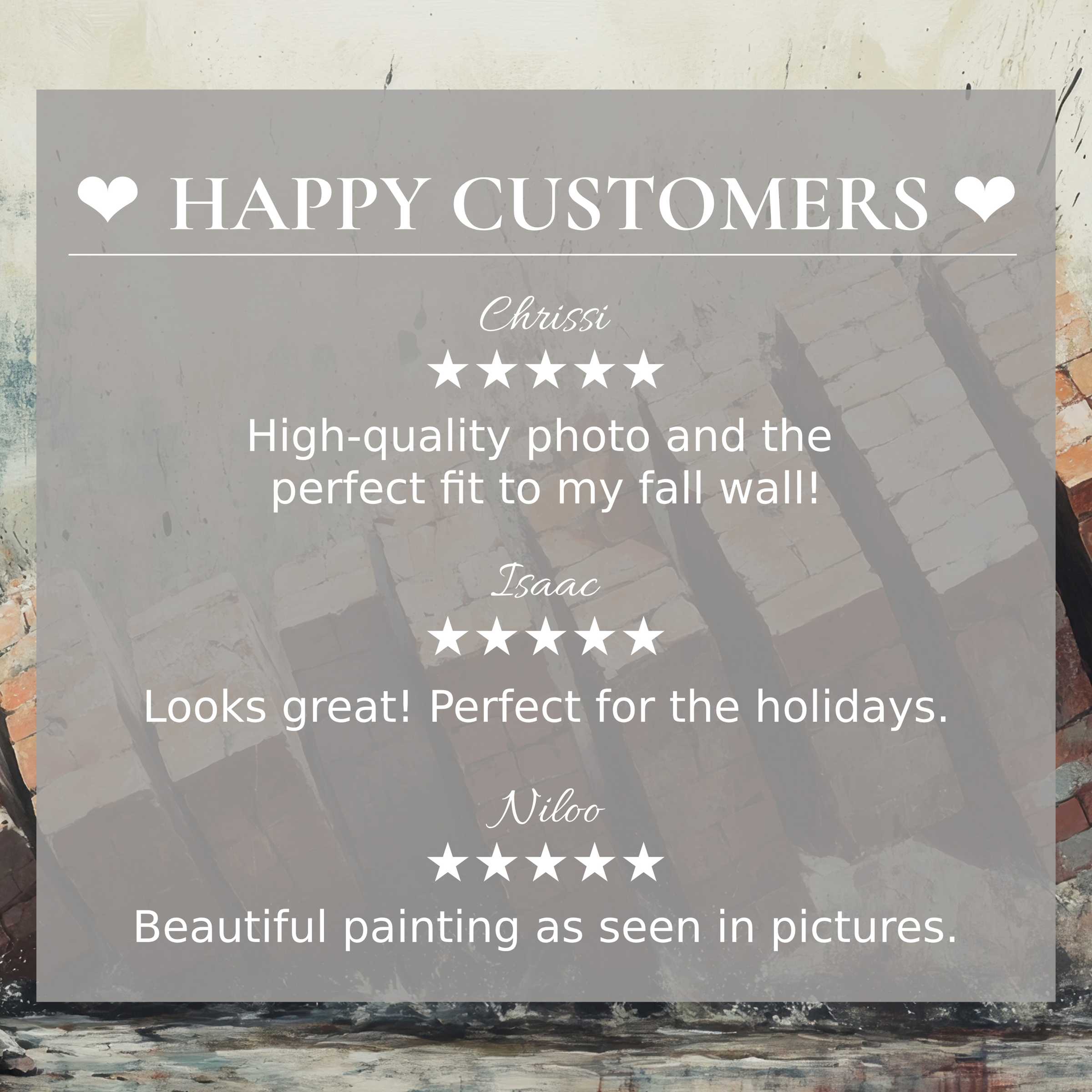 Street art for Frame TV review with abstract brick wall background highlights happy customer trust and refined style