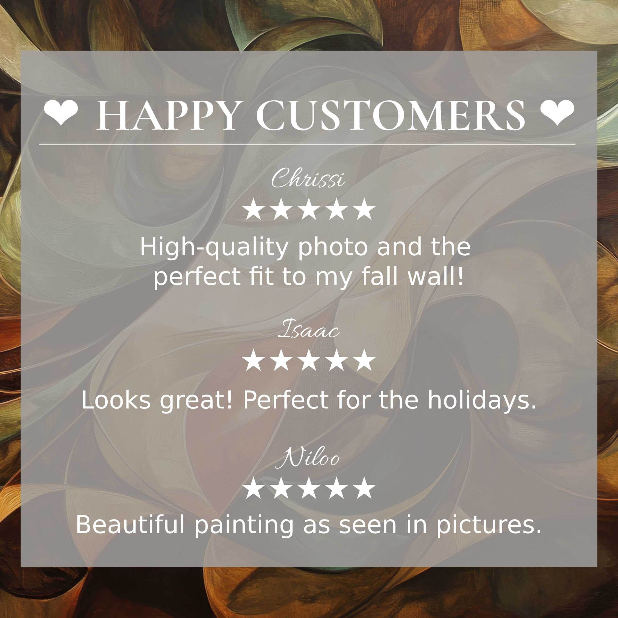 Elegant abstract art for Frame TV with warm earthy tones; layout inspires trust through happy customer reviews