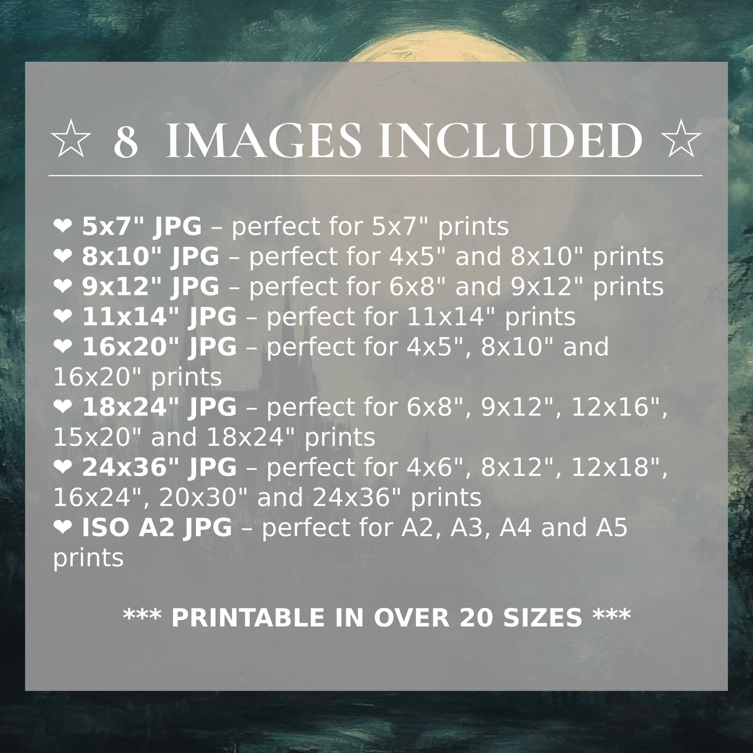 Halloween digital print in deep moody blues and luminous cream, offering radiant charm and elegance Includes 8 high-quality sizes with download, elevating modern interiors with versatile, sophisticated style