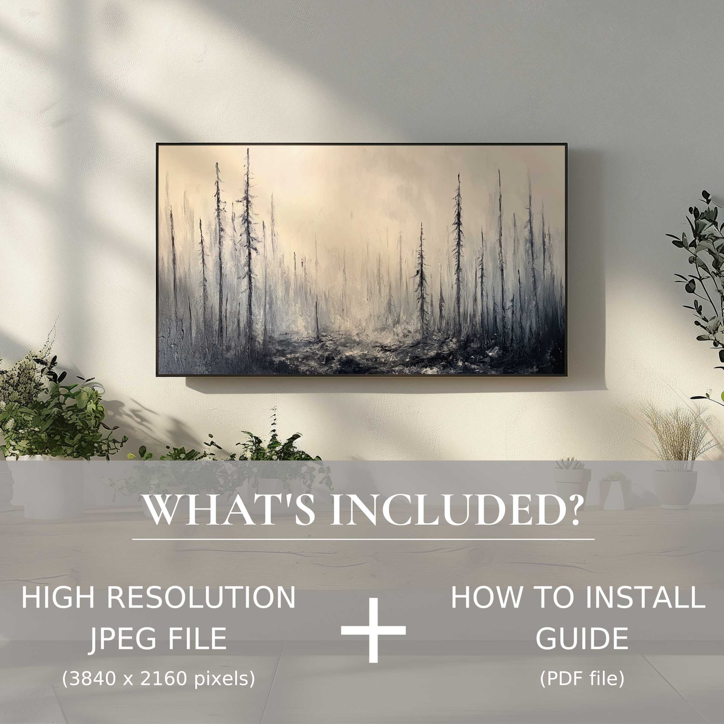 Elegant tree digital TV art download enhances your living space with easy digital use and modern forest design