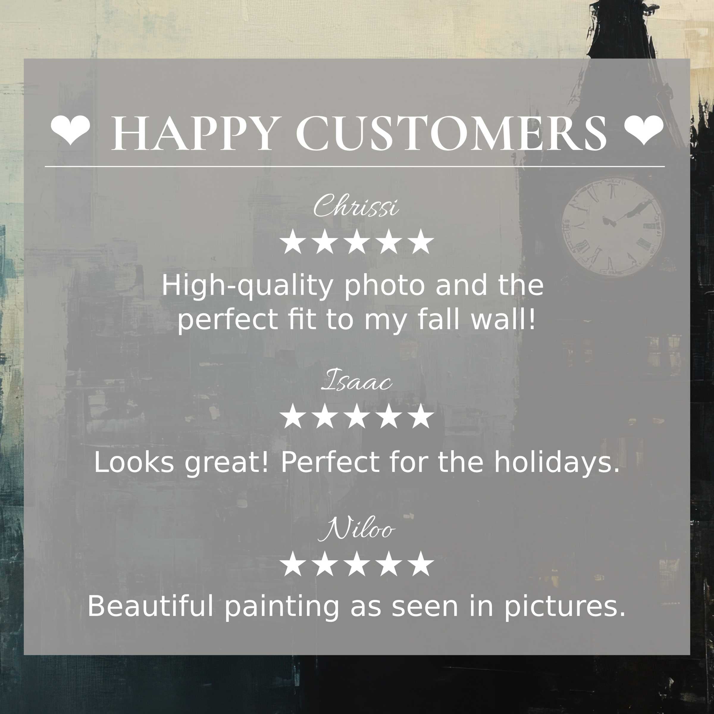 Urban art for Frame TV with abstract sunset tones, showcasing happy customer reviews to build trust and elegance