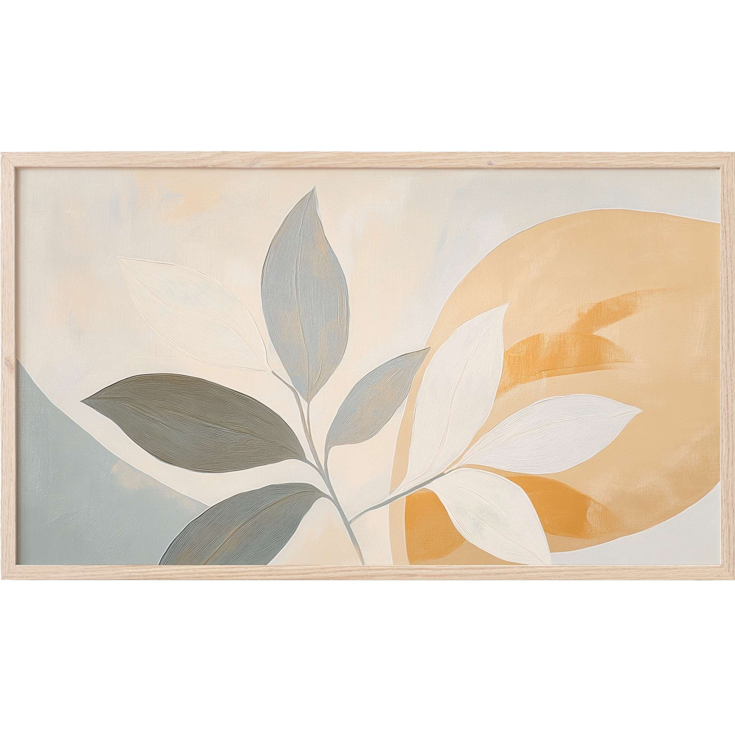 Elegant botanical Frame TV Art with soft muted greys, creams, and golds in a modern, minimalist style