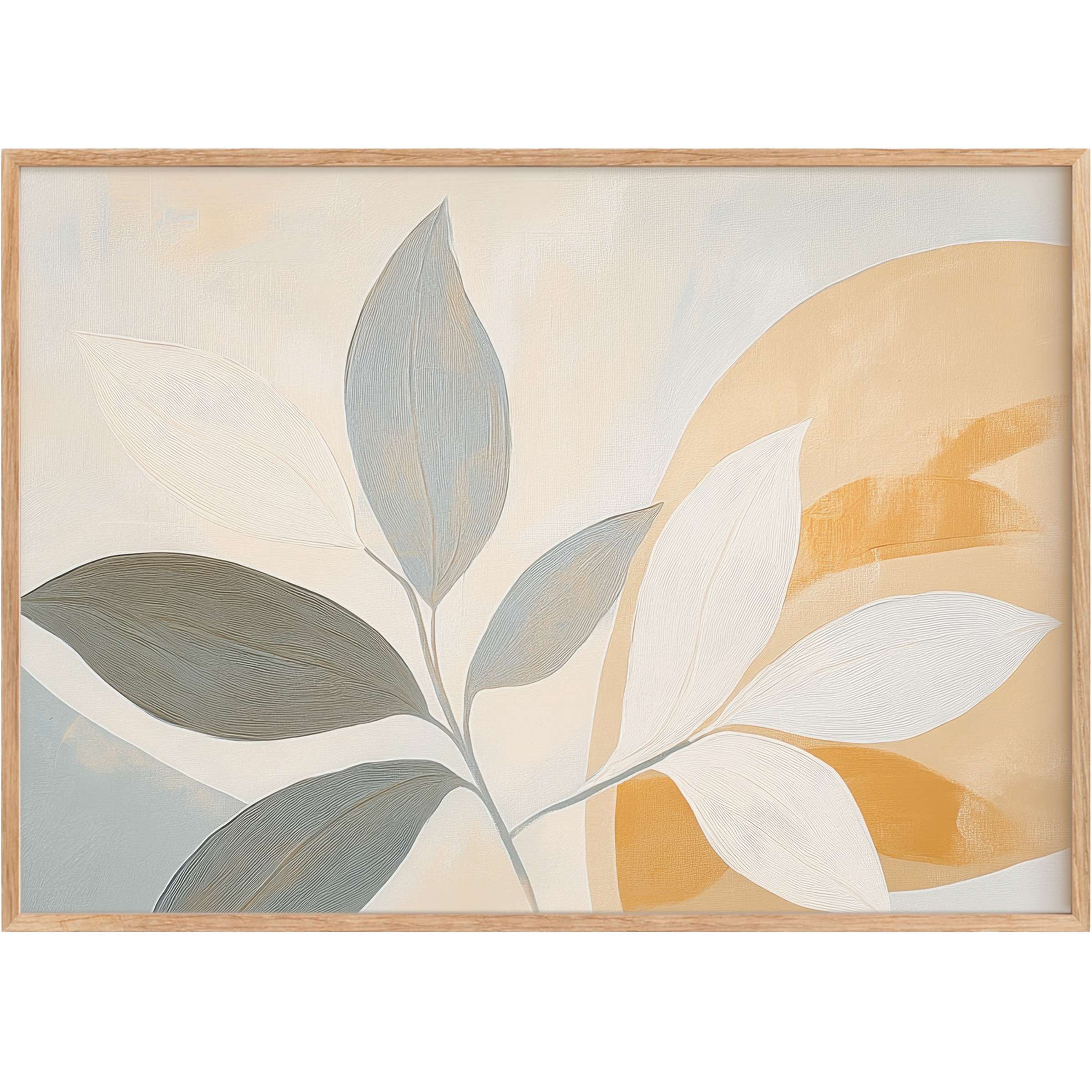 Botanical printable wall art with serene muted blues and warm amber hues, creating a soothing, elegant ambiance