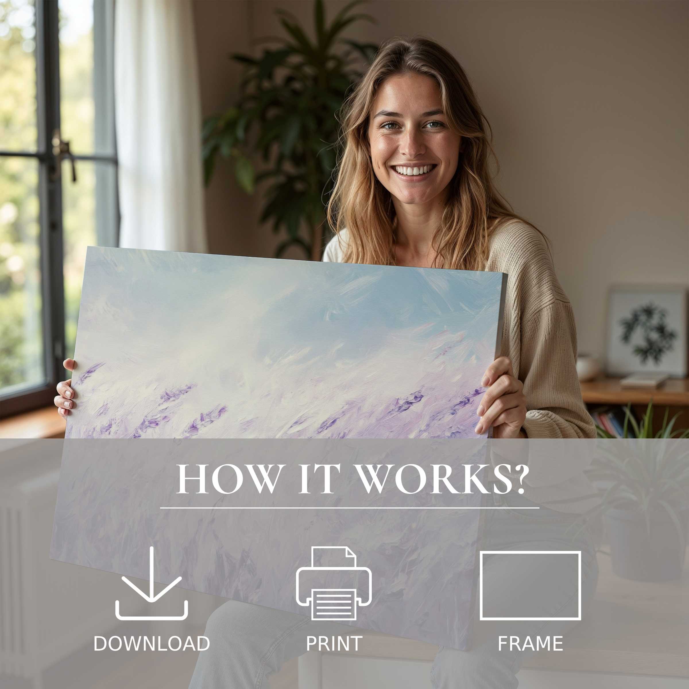 Radiant joy meets timeless elegance as a vintage digital art print transforms a sunlit modern home into a serene sanctuary of connection