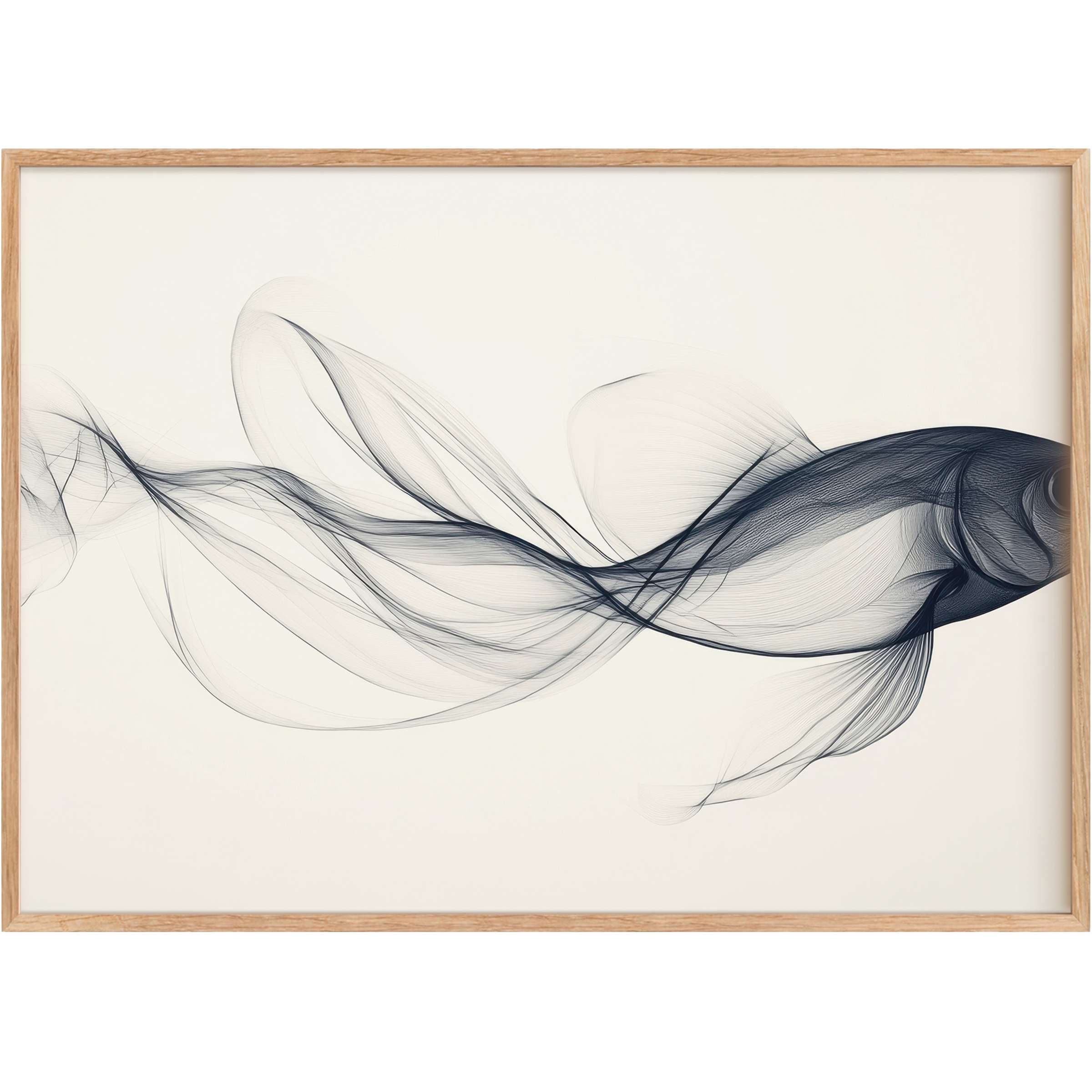 Elegant minimalist printable wall art with flowing navy lines on soft cream, evoking serene movement and refined calm
