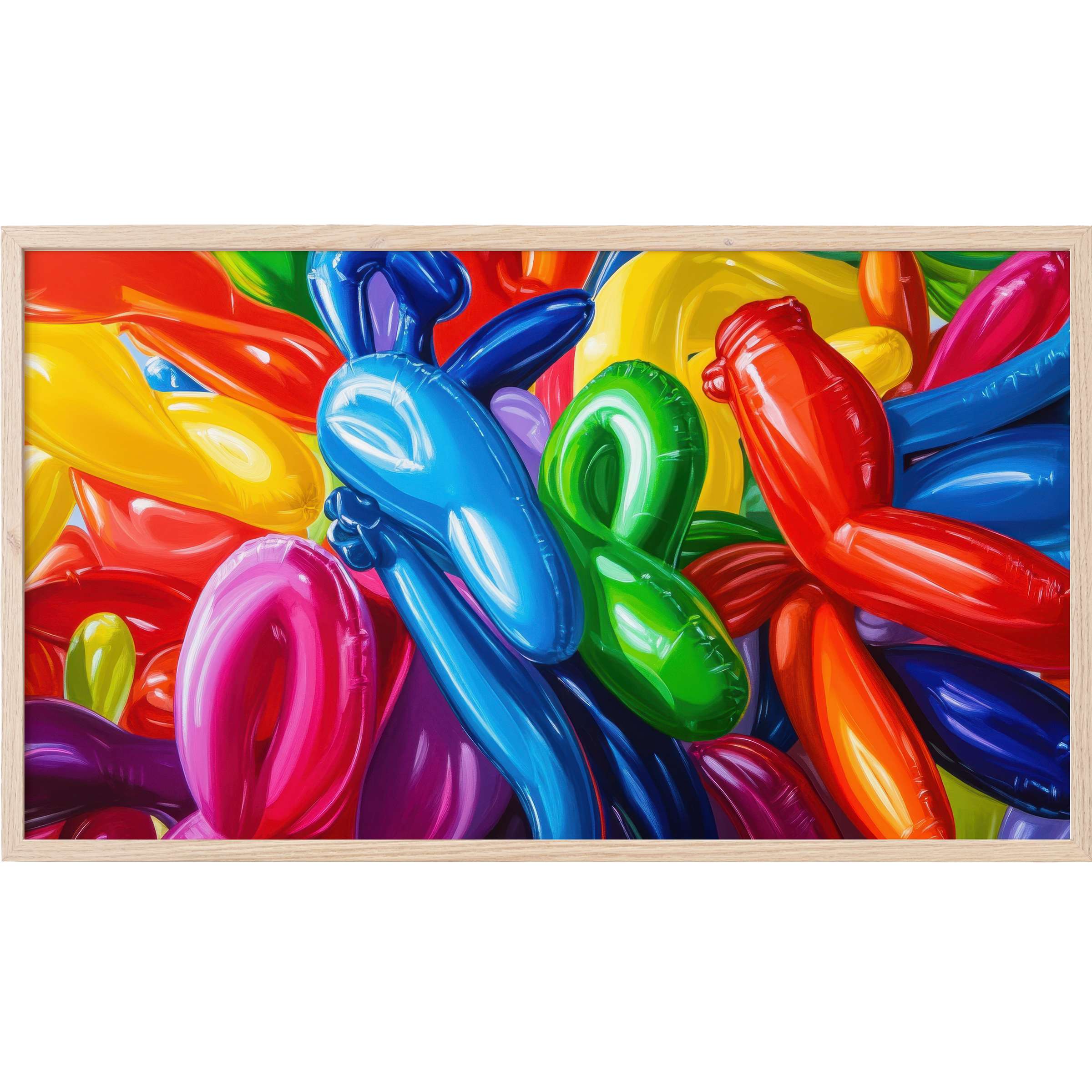 Vibrant balloon animal shapes in glossy reds, blues, greens, yellows, and pinks, pop art Frame TV Art