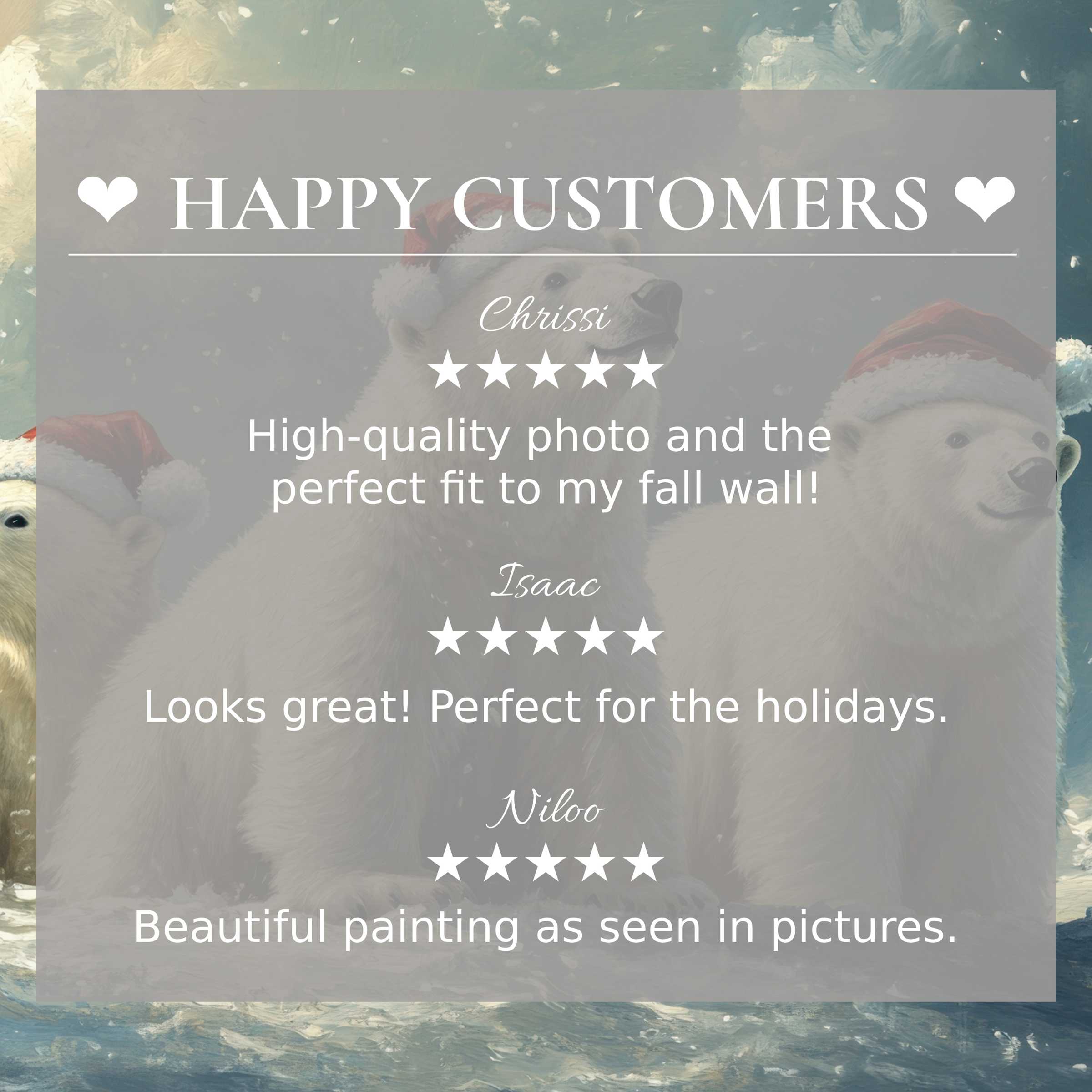 christmas art for Frame TV with happy customer reviews and soft polar bear painting, inspiring trust and elegance