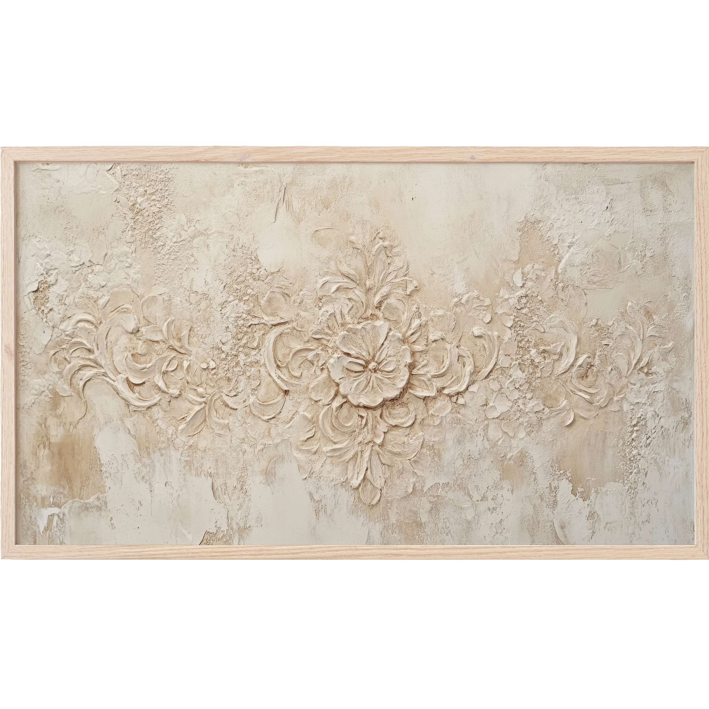 Boho Frame TV Art with textured florals in soft beige and cream tones, blending rustic charm with modern elegance