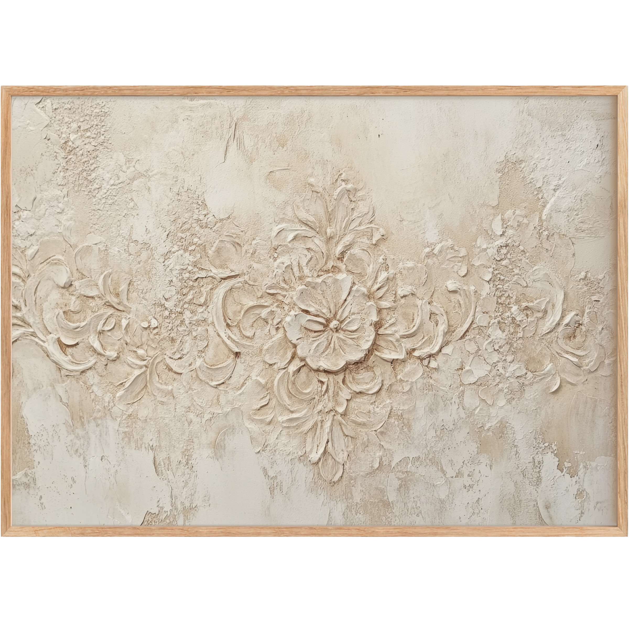 Boho printable wall art with textured floral motifs in soft beige and cream, evoking a serene, earthy elegance