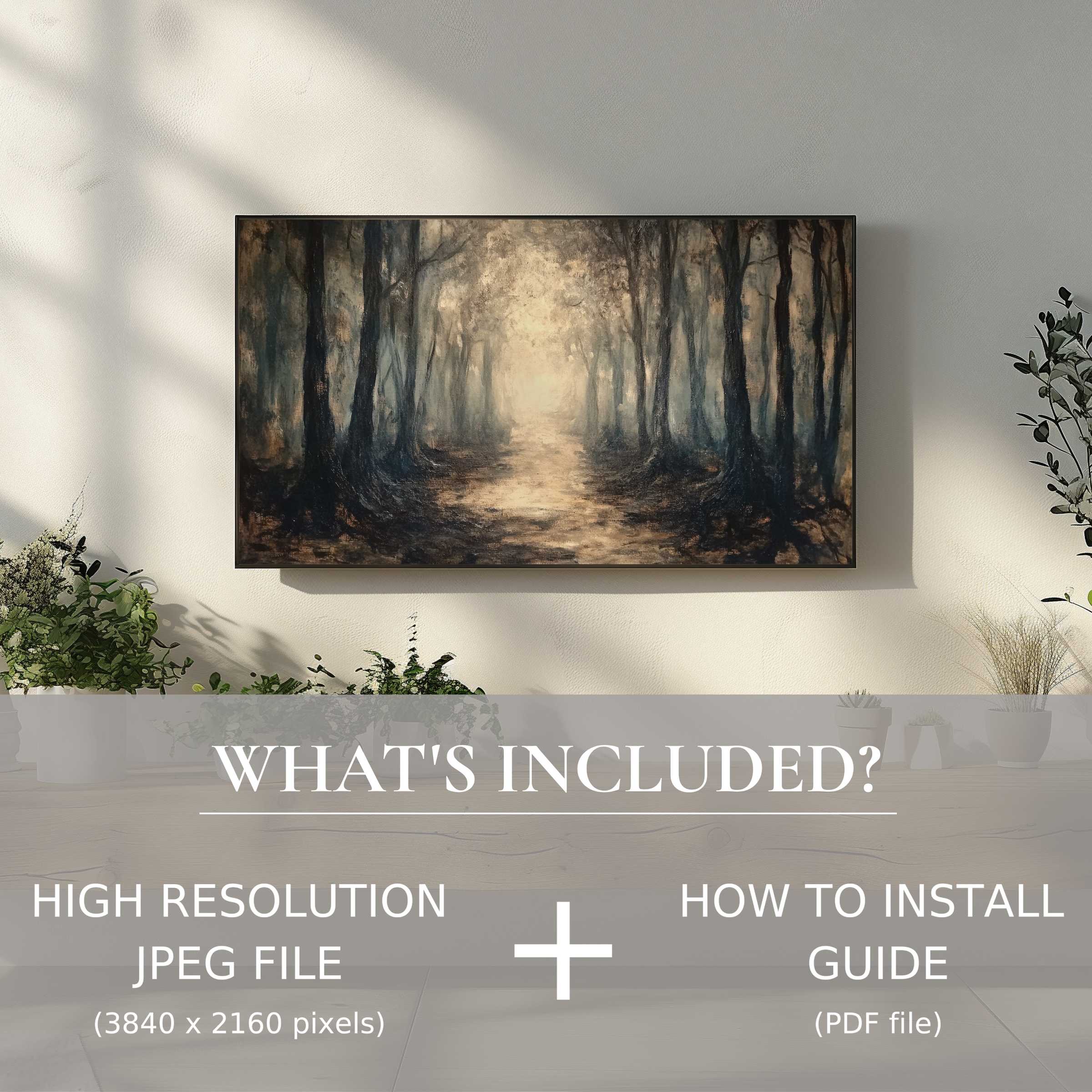 Modern living room with Halloween digital TV art download; easy use elevates eerie ambience and stylish decor