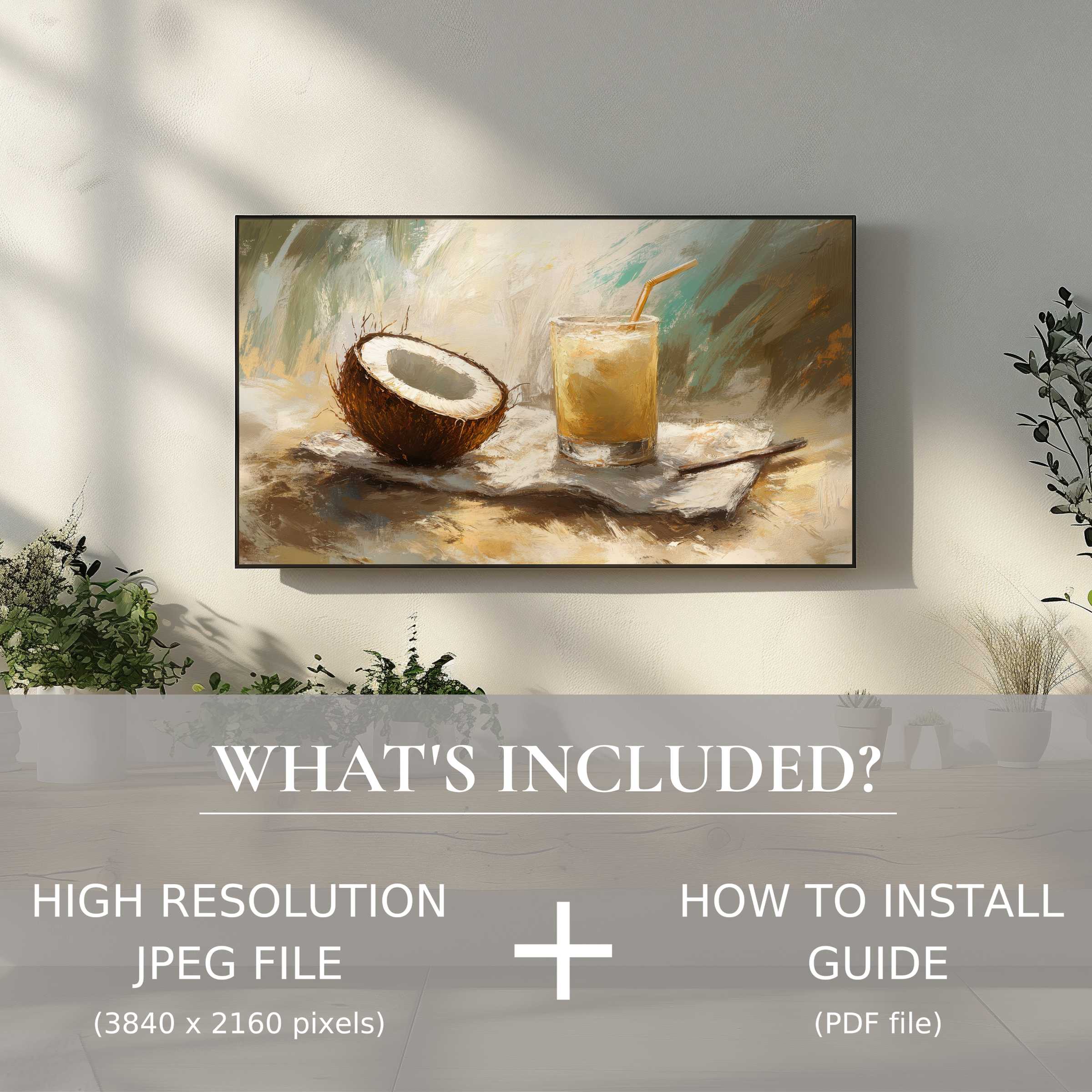 Elegant beach digital TV art download with easy digital use, enriching your modern living space with coastal charm