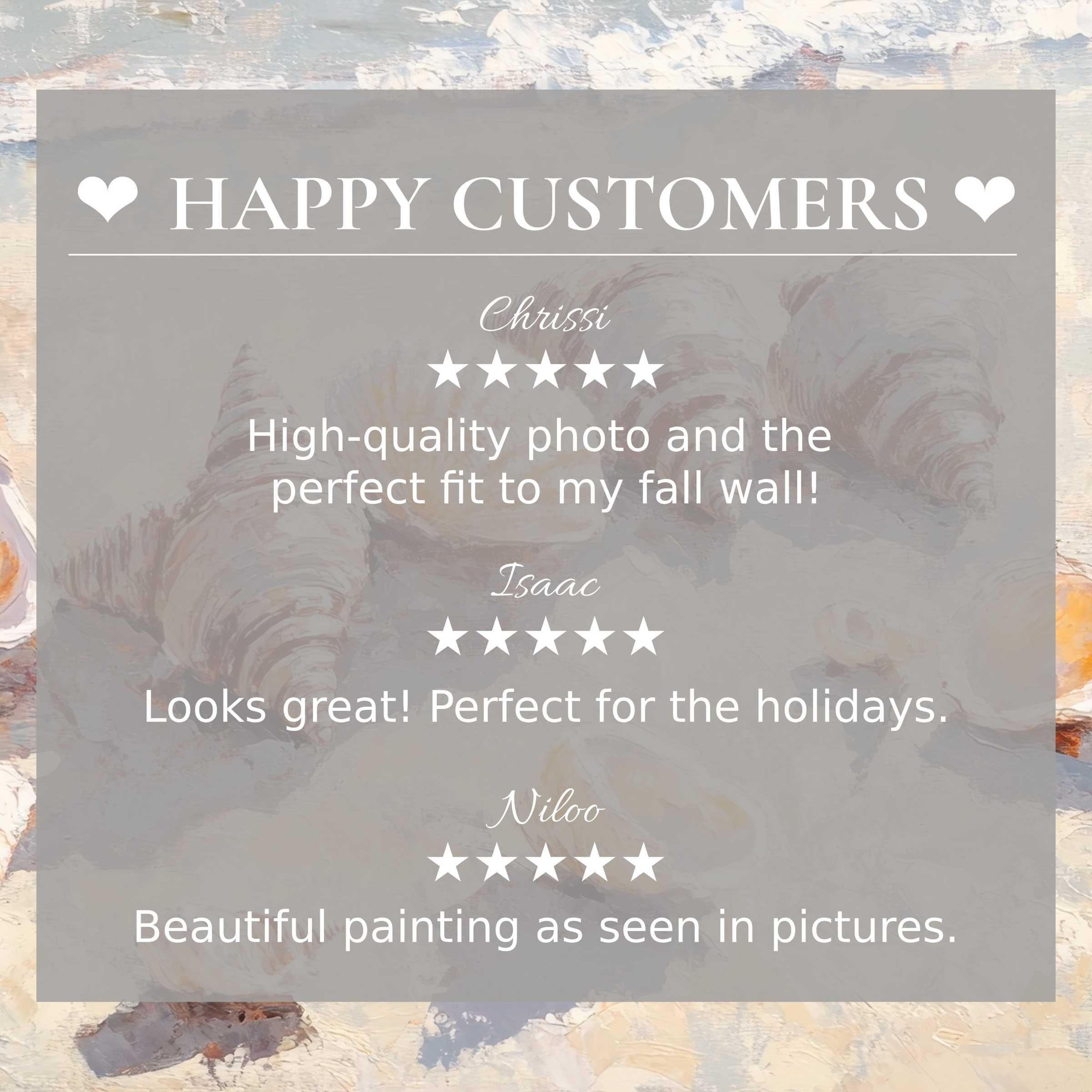 summer art for Frame TV with abstract sunset colors, showcasing happy customer reviews and elegant trust-building layout