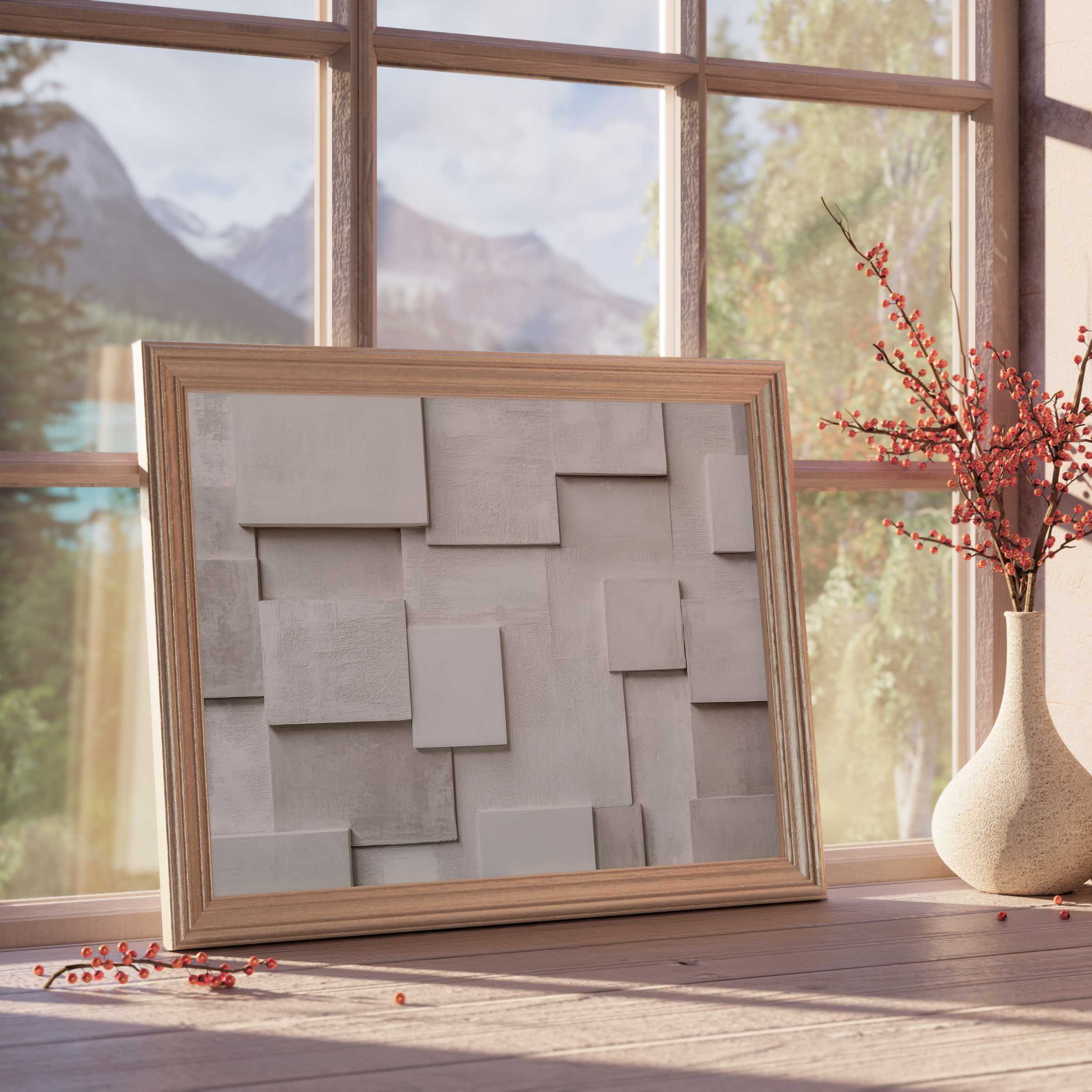 Neutral downloadable art with layered textures in soft taupe hues, enhancing tranquil, curated interiors with timeless elegance