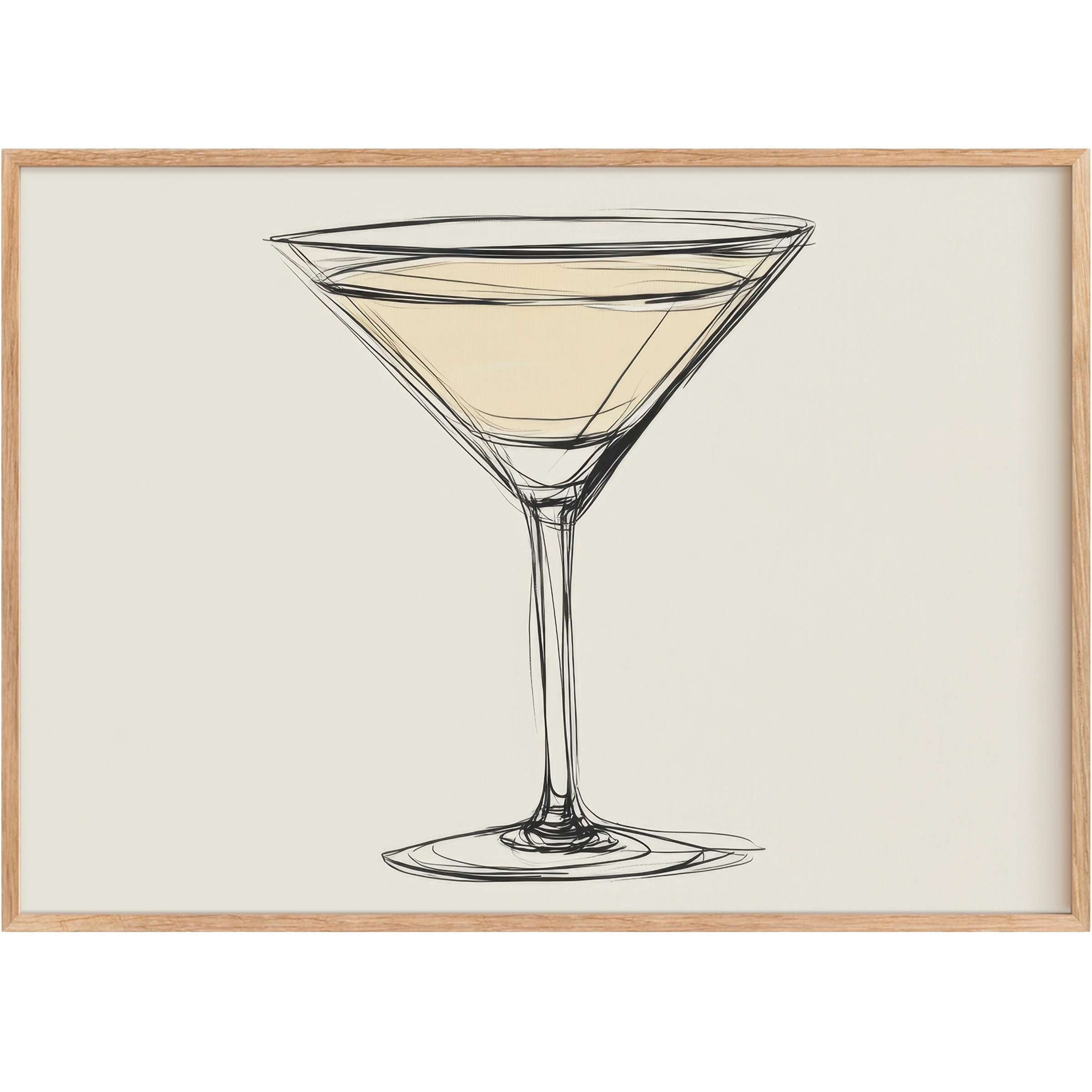 Elegant minimalist printable wall art featuring a delicate champagne glass sketch, evoking a chic and serene ambiance with soft beige and black tones
