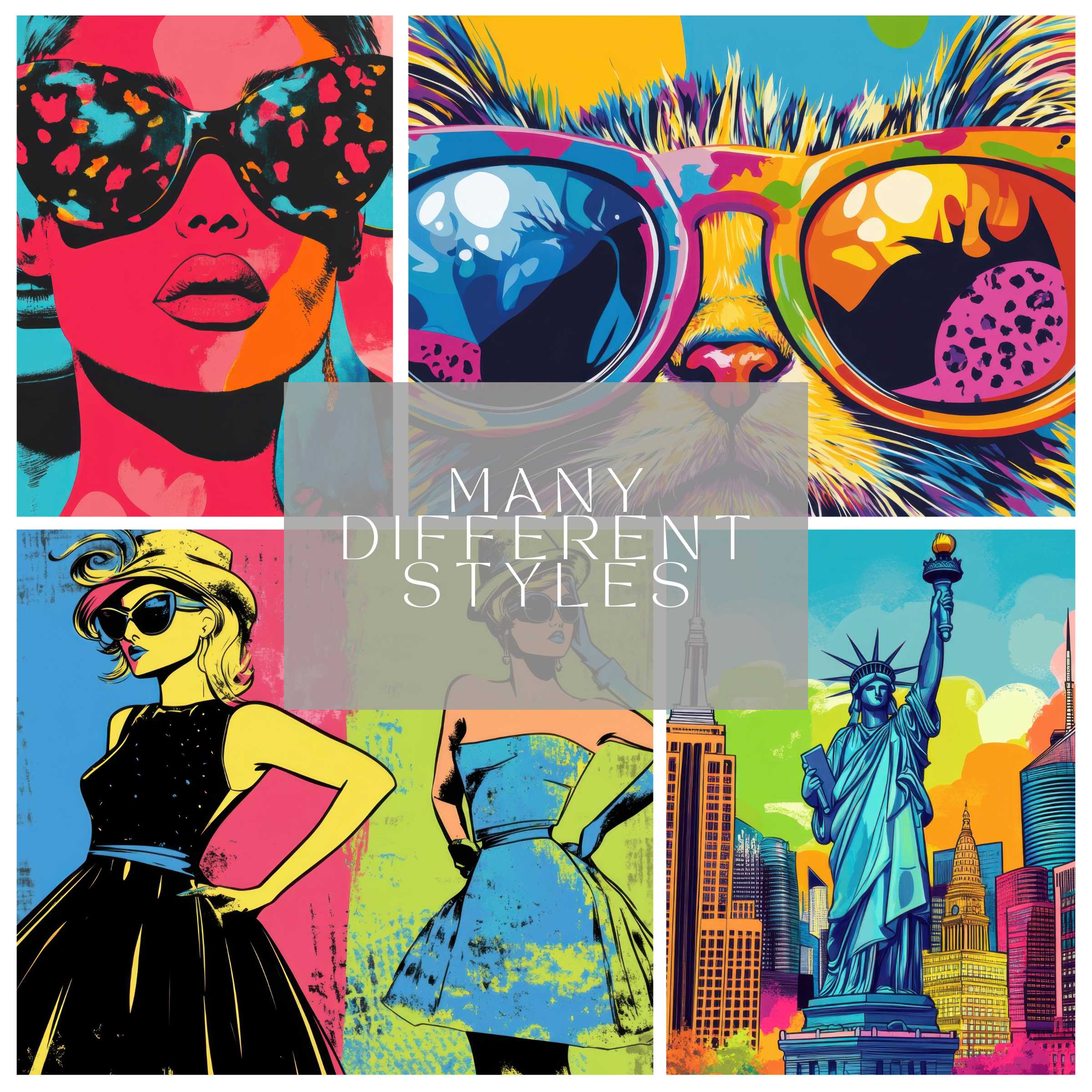 Pop Art Printable Wall Decor Set with 101 artworks elevates living spaces with vibrant modern chic style