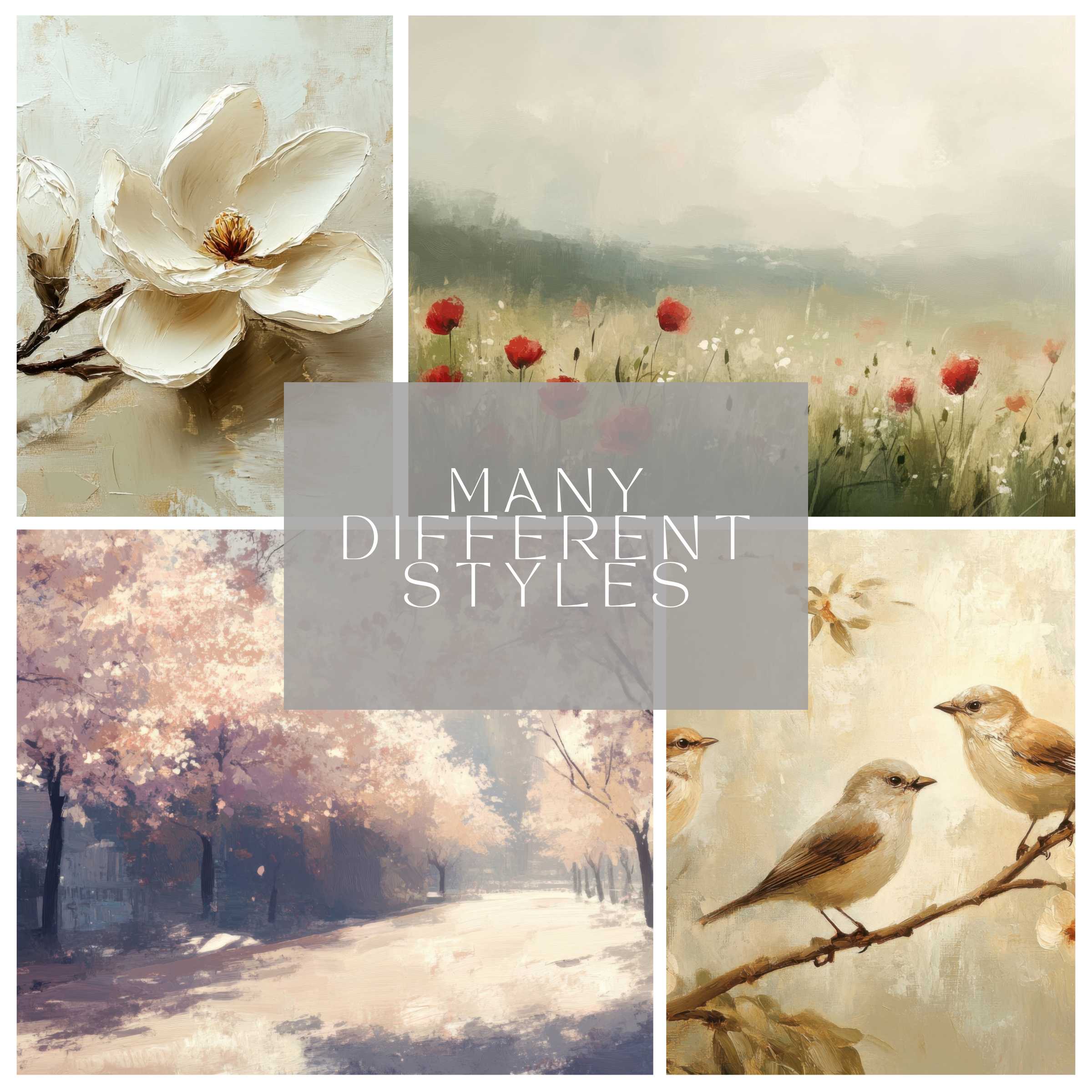 Spring Printable Wall Decor Set collage 101 artworks enhance living space with elegant florals landscapes and birds