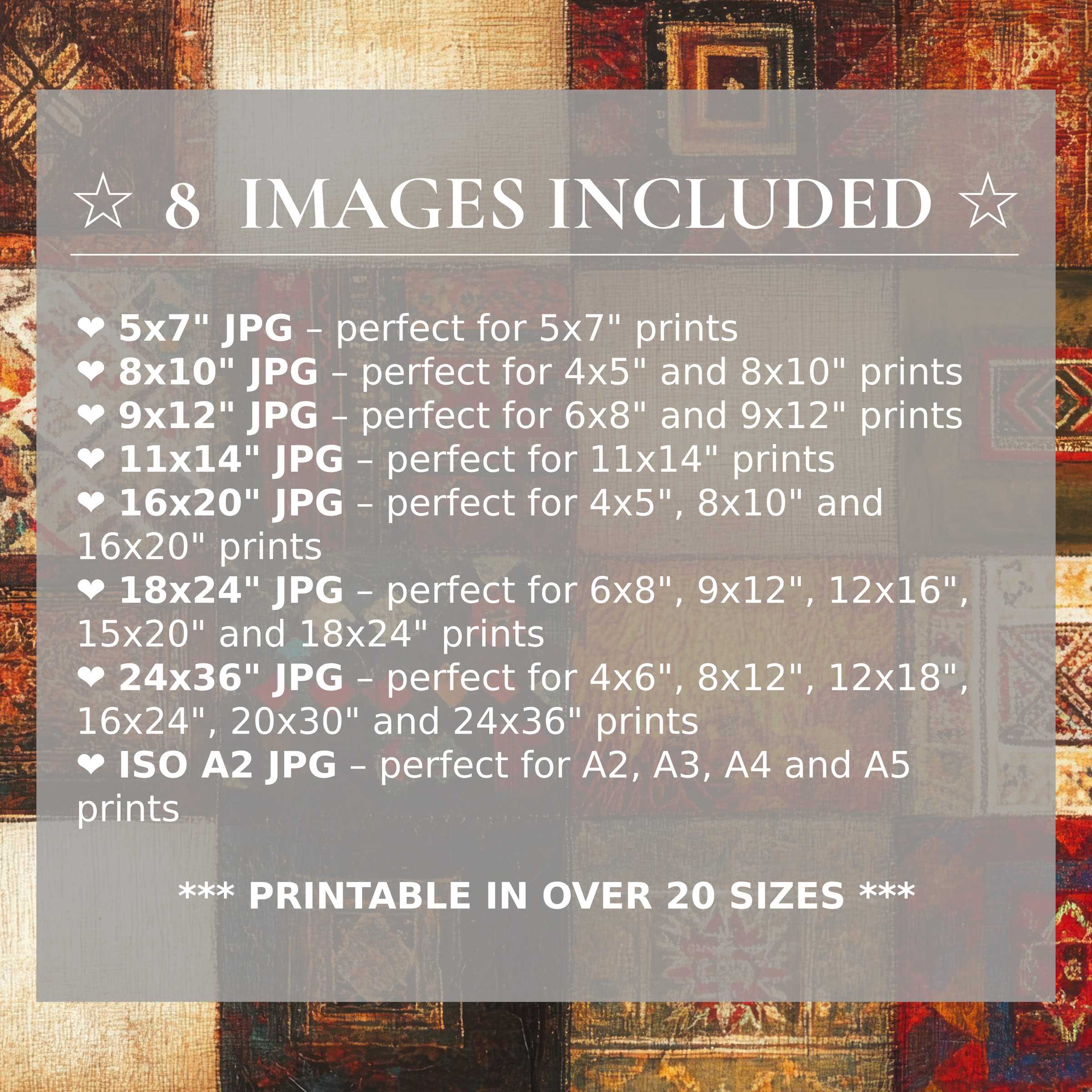 Boho digital print rich in warm earth tones, evoking a radiant, soulful ambiance; includes 8 high-quality sizes to elevate modern interiors with versatile style