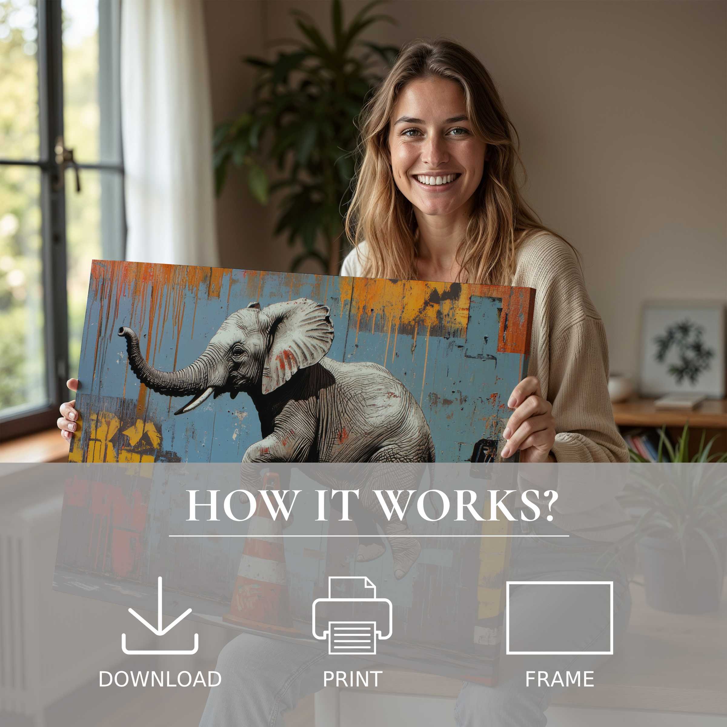 A serene moment in a modern home where street art digital art print brings joyful connection, effortlessly enriching living spaces