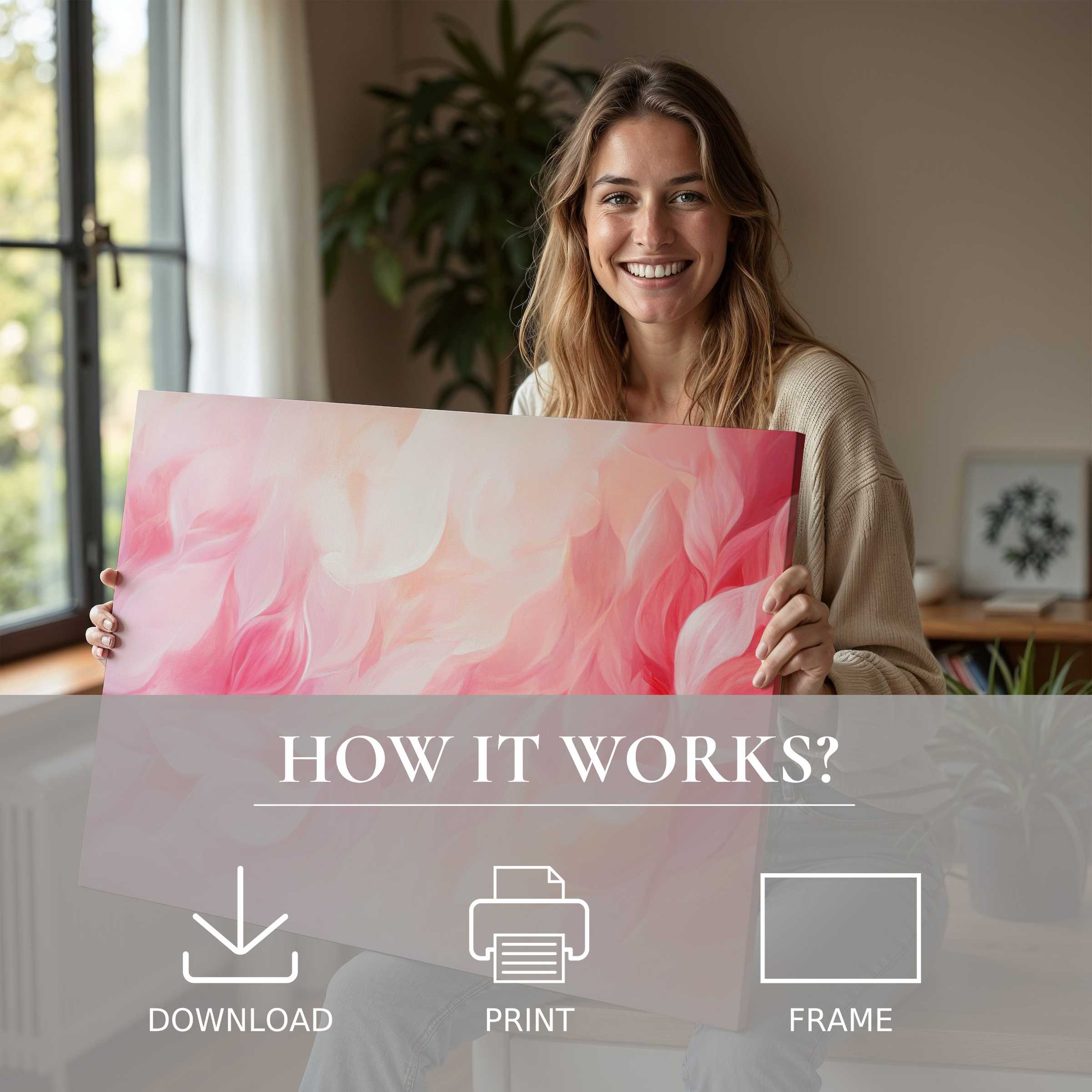 Radiant abstract digital art print infuses serene warmth and joy into modern living, effortlessly enriching any stylish home