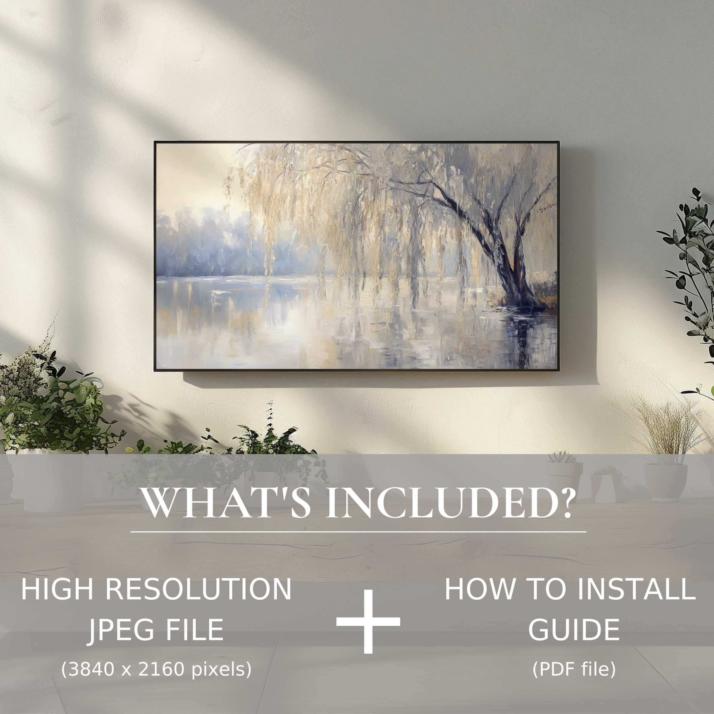 Elegant tree digital TV art download brings serene charm, easy digital use, enhancing modern living spaces with subtle nature tones