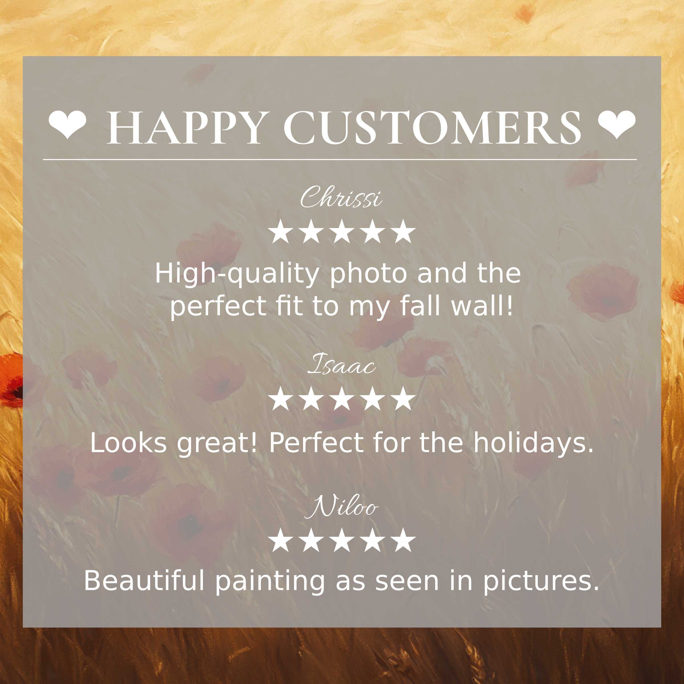 Floral art for Frame TV with abstract sunset hues, showcasing happy customer reviews that inspire trust and elegance